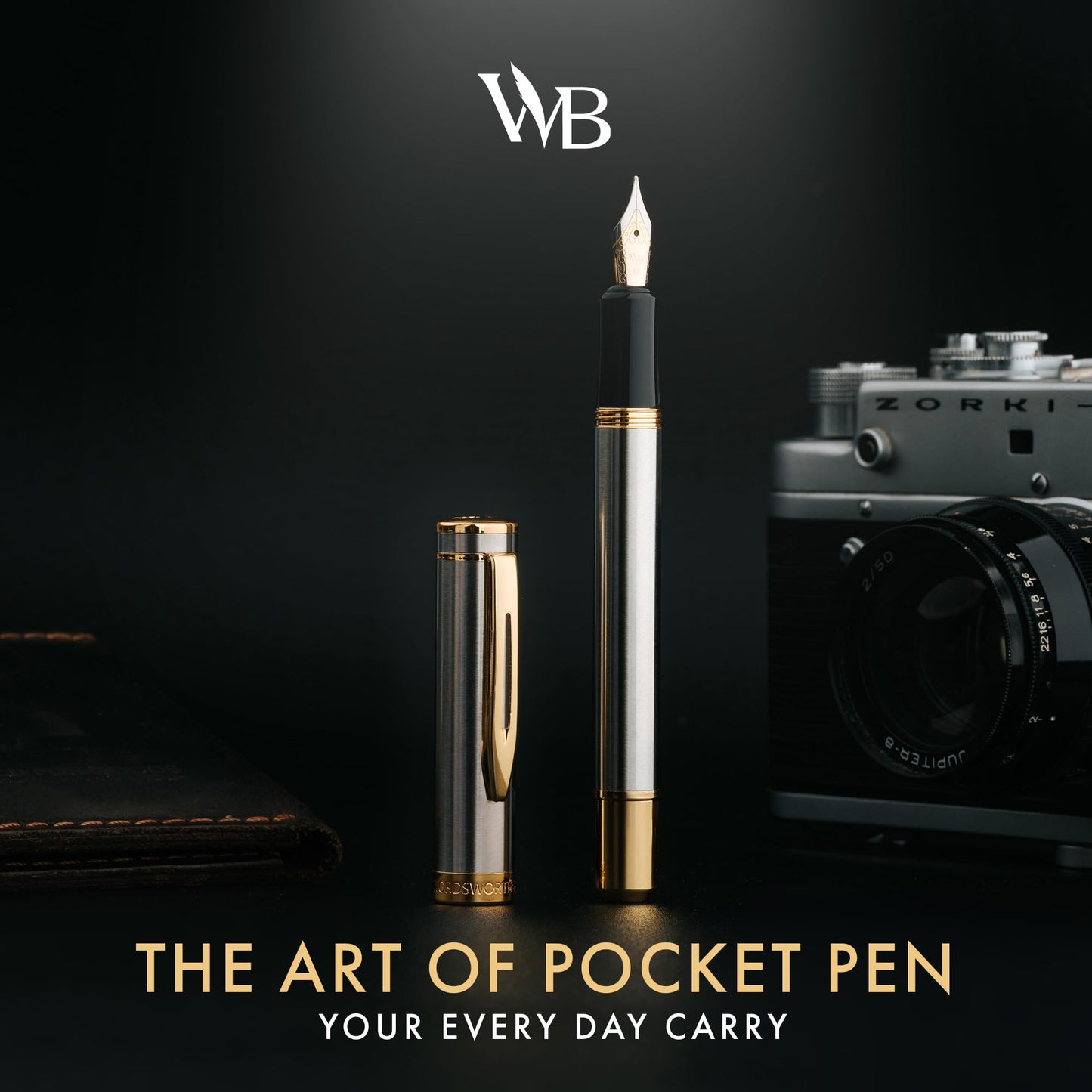 Wordsworth & Black Mini Pocket Fountain Pen for Writing, Medium Nib, Silver