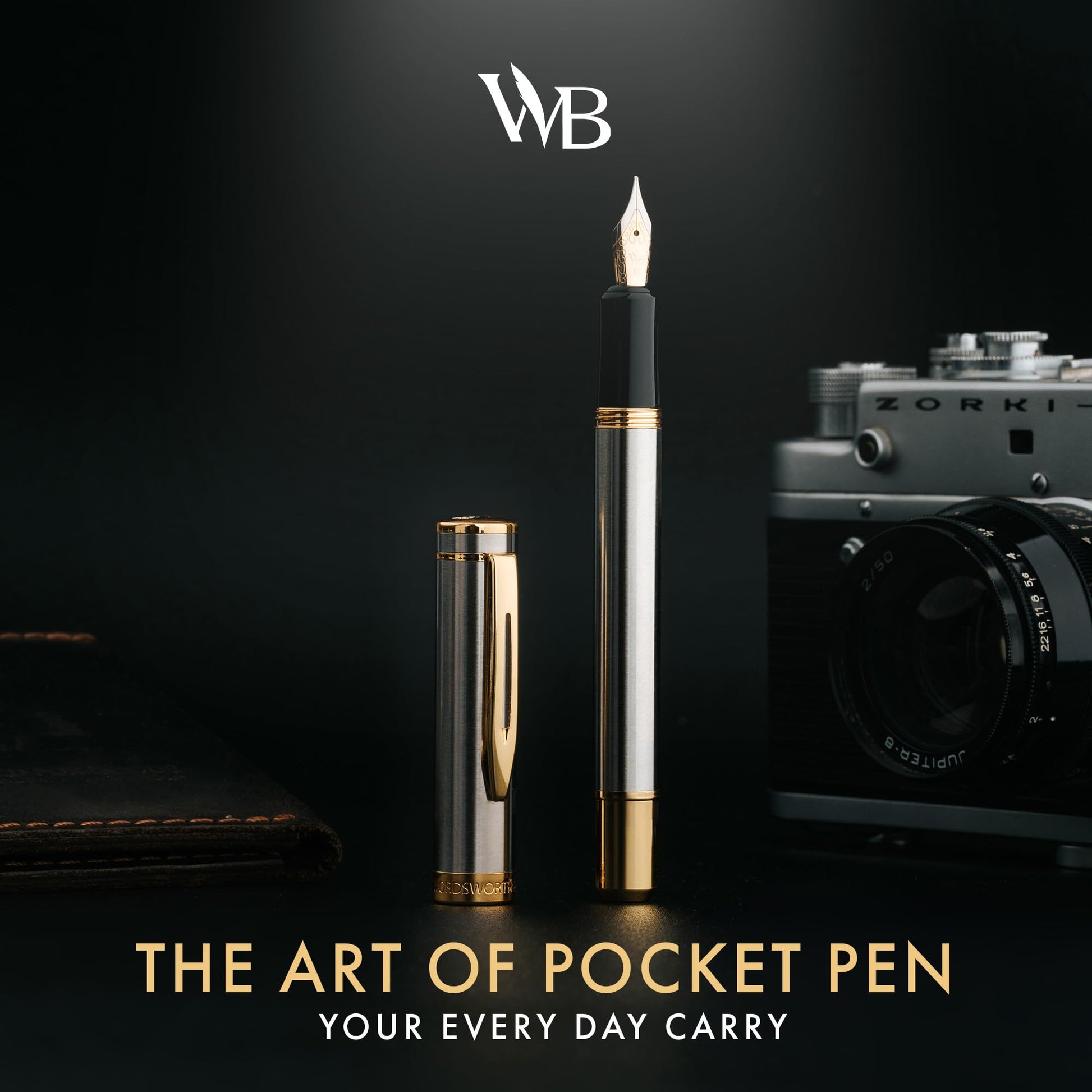 Wordsworth & Black Mini Pocket Fountain Pen for Writing, Medium Nib, Silver