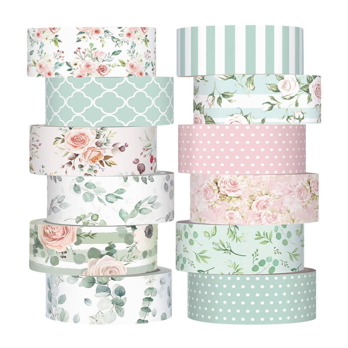 YooNotee 12 Rolls Floral Washi Tape Set,Pink and Green,Spring