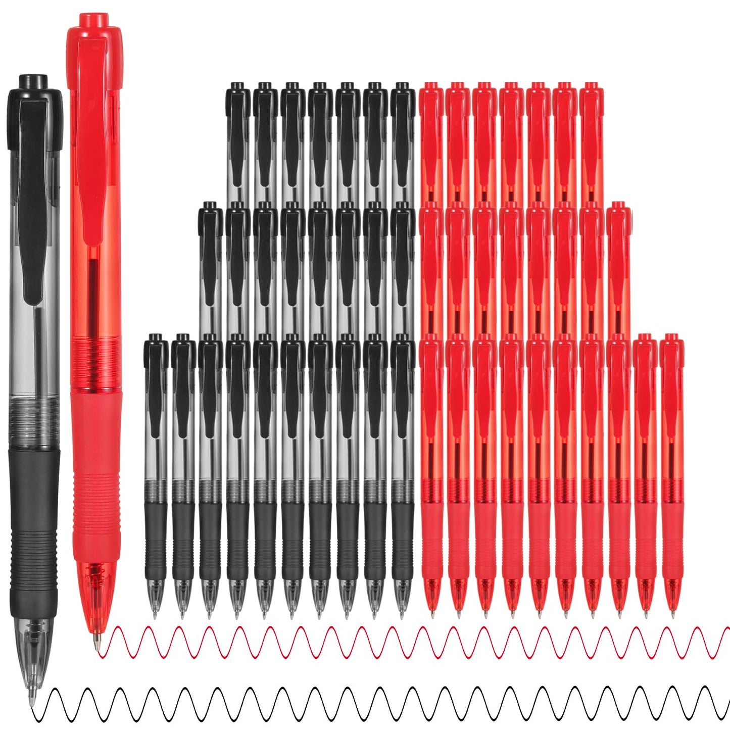 deegtran Pens Bulk, 50 Pack No Bleed Black & Red Ink Click Pens with Soft Grip, Wholesale