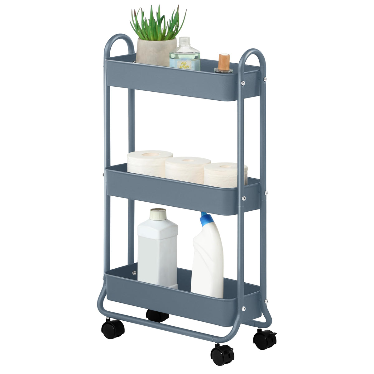 SunnyPoint Slim Rolling Storage Cart, 3 Tier Bathroom Storage Organizer Bathroom, Laundry Utility