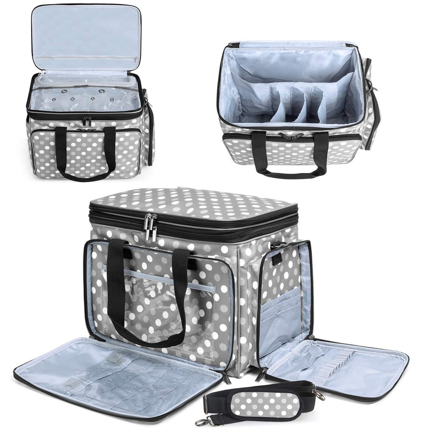 LUXJA Portable Yarn Knitting Storage Tote Bag, Gray Dots