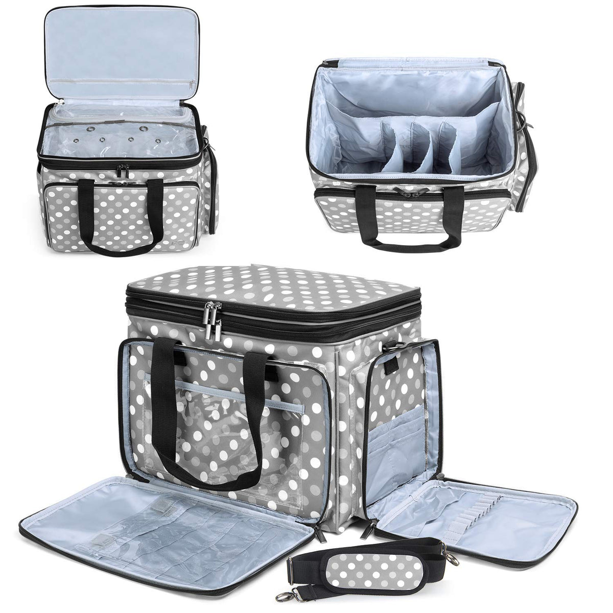 LUXJA Portable Yarn Knitting Storage Tote Bag, Gray Dots