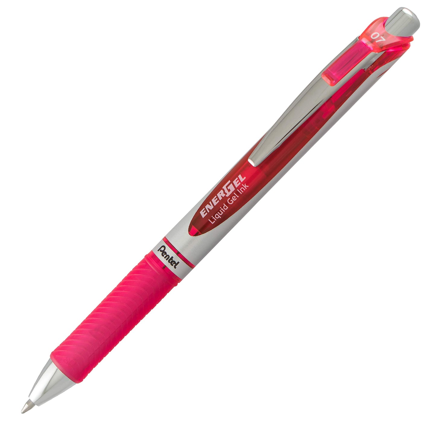 Pentel EnerGel Deluxe RTX Retractable Liquid Gel Pen, Medium Line, Metal Tip, Pink Ink, Box of 12