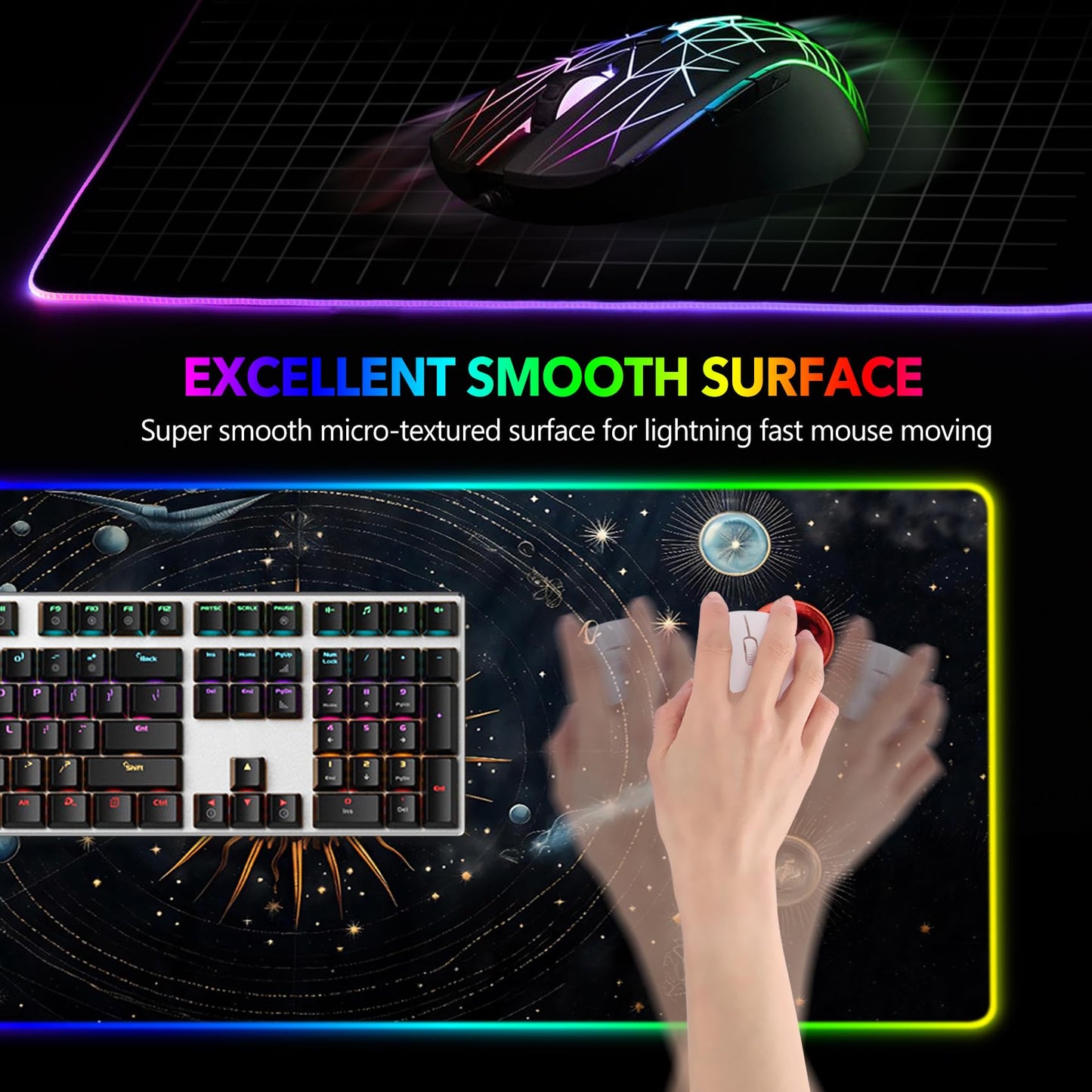 AIMSA RGB Mouse Pad LED Gaming Mouse Pad with 14 Lights Modes, Non-Slip Rubber Base Computer Carpet
