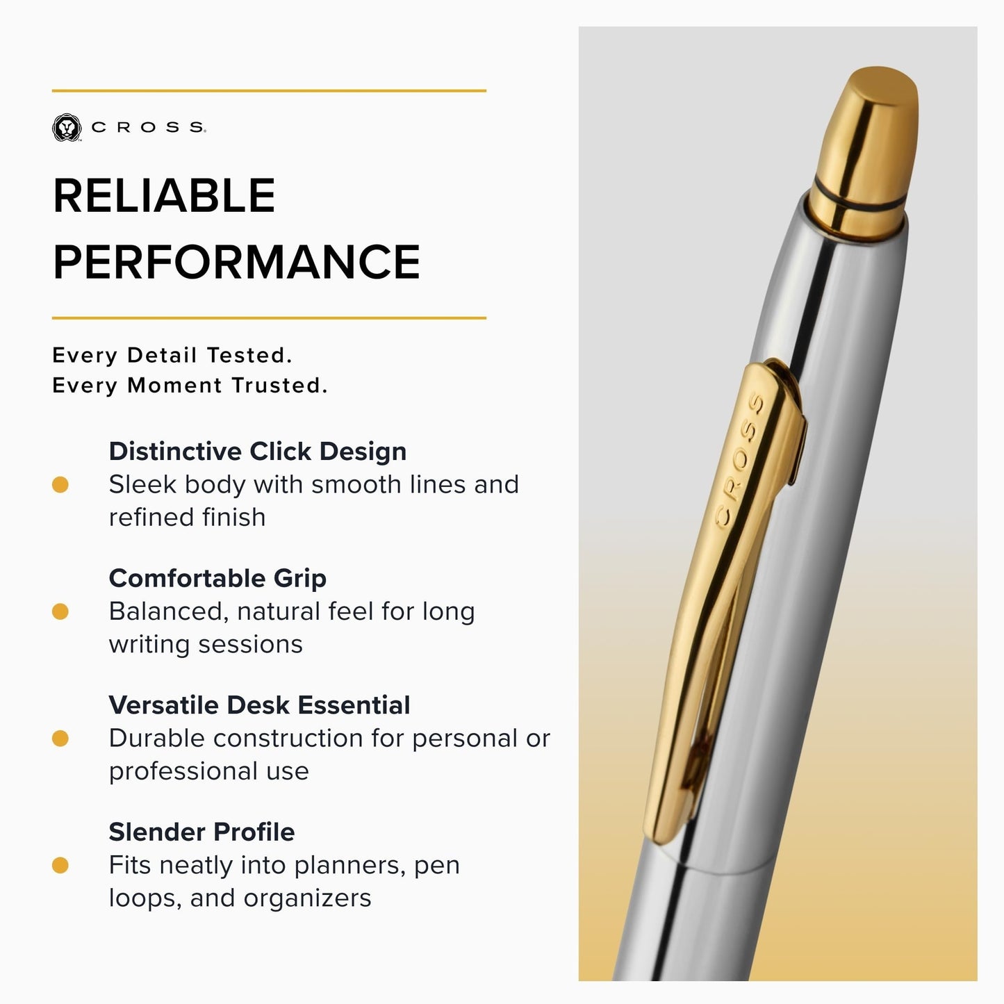 Cross Click Medalist Chrome, Gold-Tone Ballpoint Pen, Black Ink
