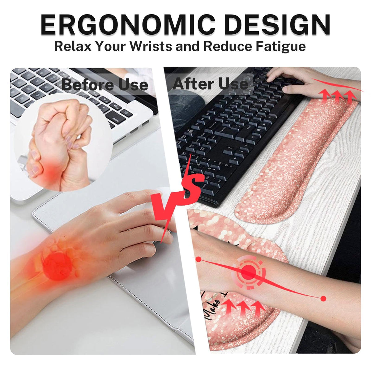 Arttown Keyboard Mouse Pad Set, 4 in 1 Desk Mat Set Rose Gold