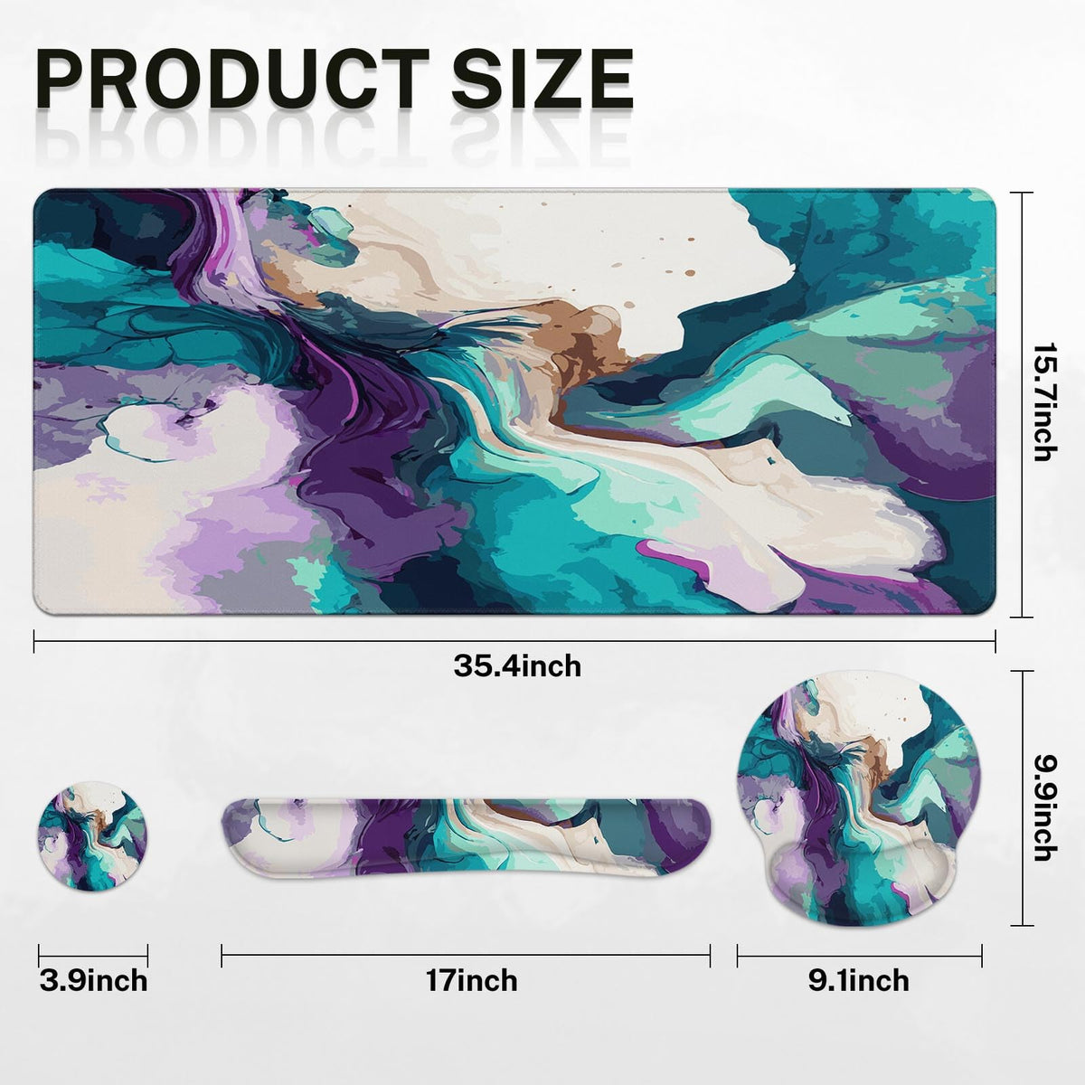 Britimes Keyboard Mouse Pad Set, 4 in 1 Desk Mat Set, Marbling Liquid