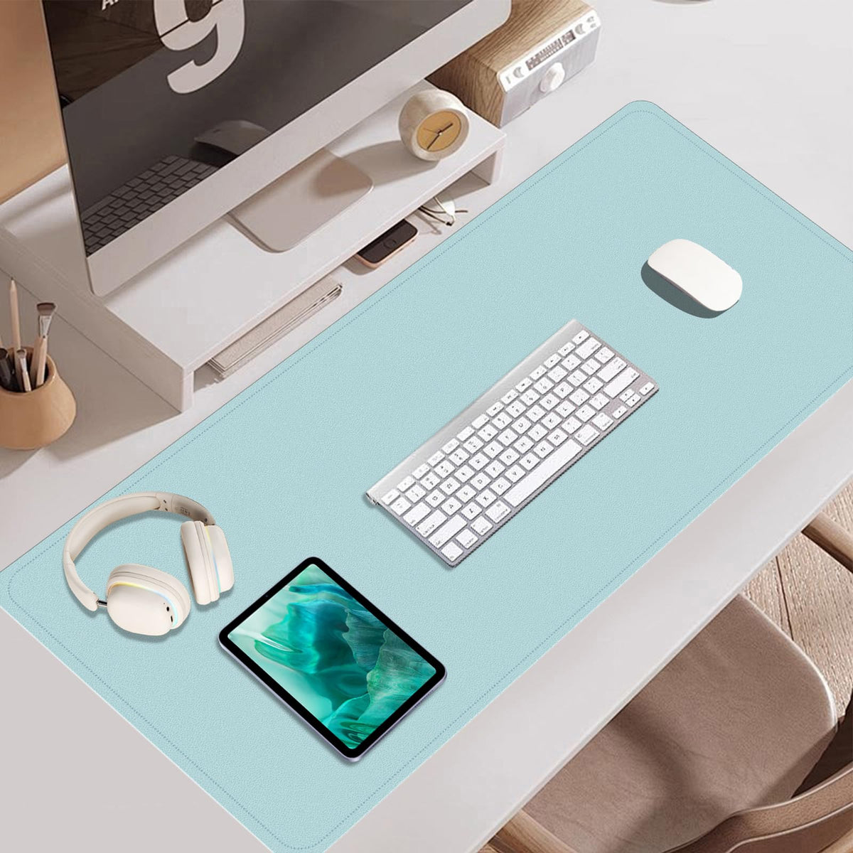 Large Desk Pad 35.4" x 17", Non-Slip Desk Mat with PU Leather & Natural Cork, Waterproof Writing