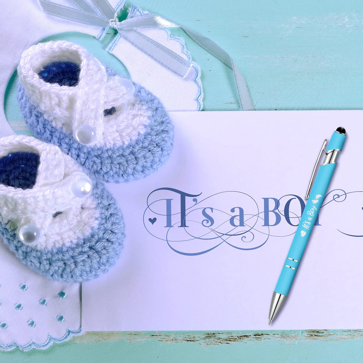 Geyee 24 Pcs It's a Boy Pen Shower Pen Blue Baby Ballpoint Pens