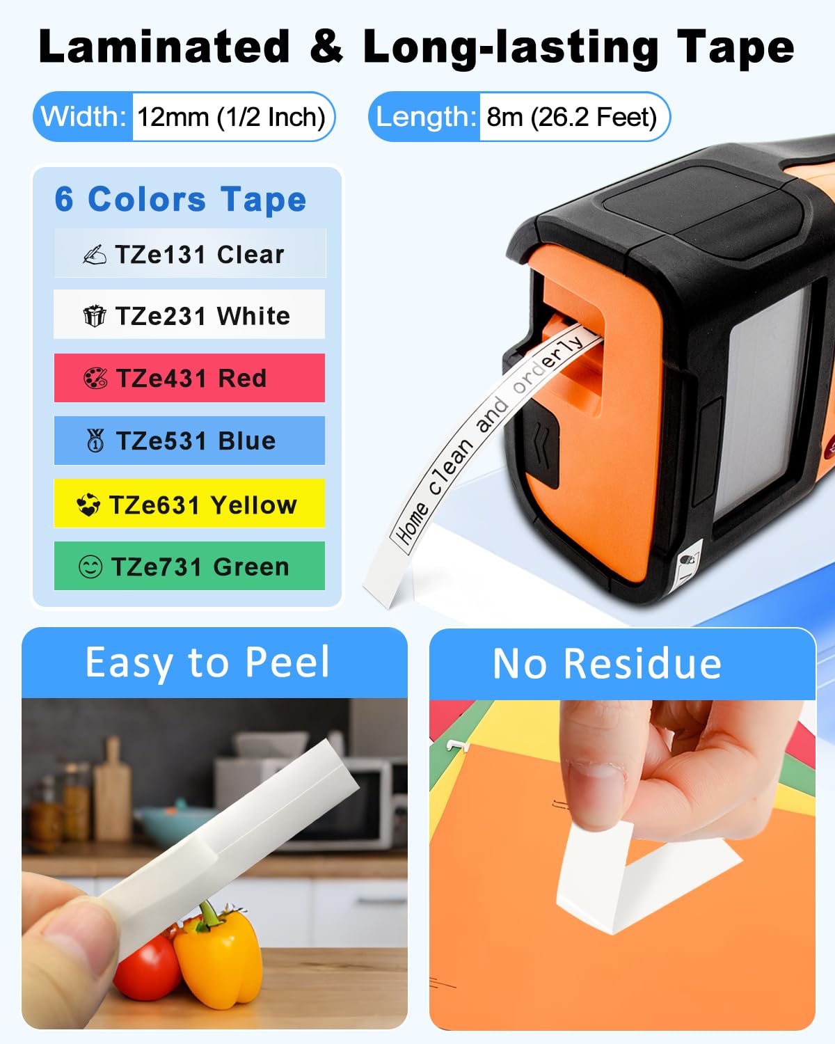 Compatible with Brother P Touch Label Maker Tape TZe 12mm 0.47"