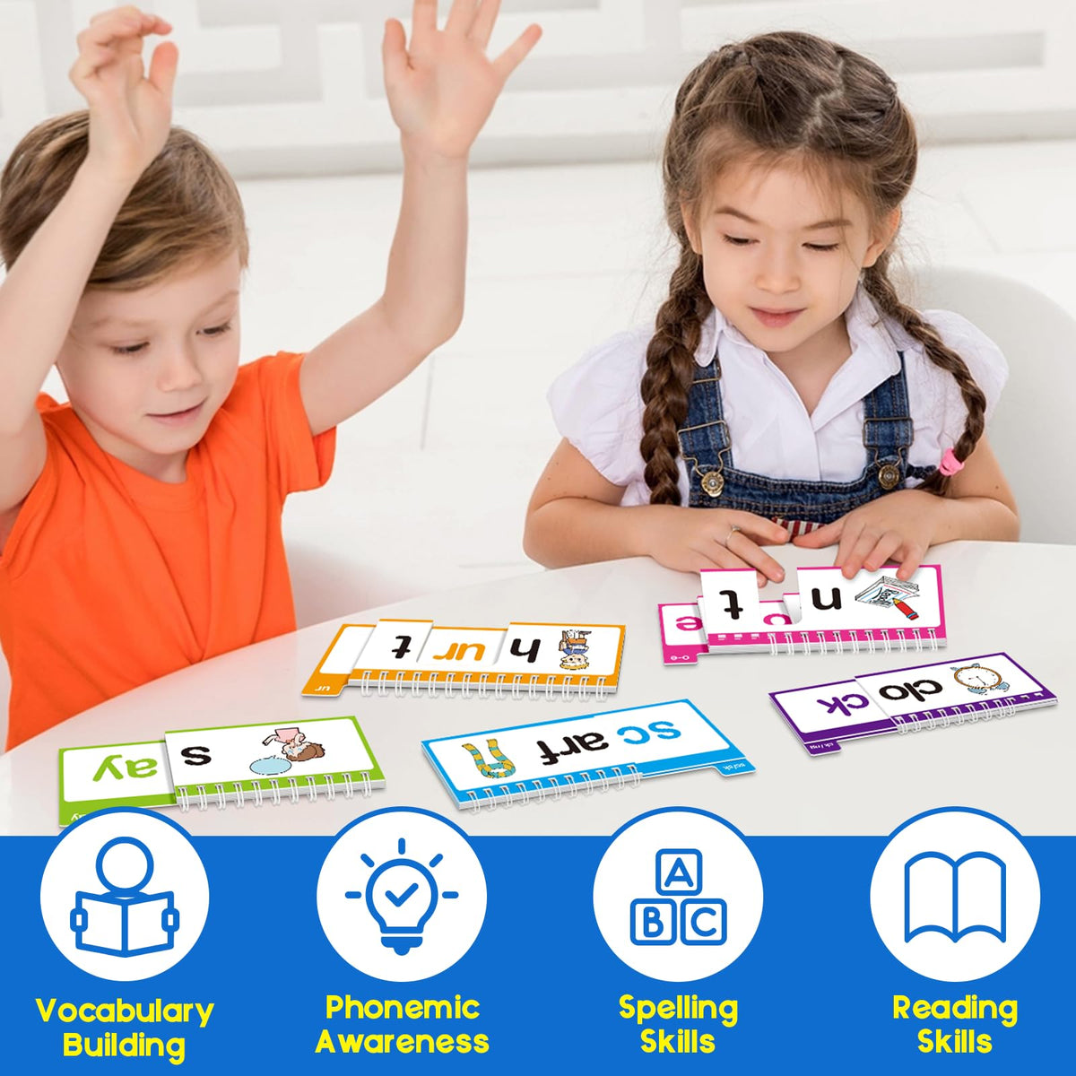 Phonics Flash Cards & Word Family Build Book, 40 Read and Rhyme Flip Books