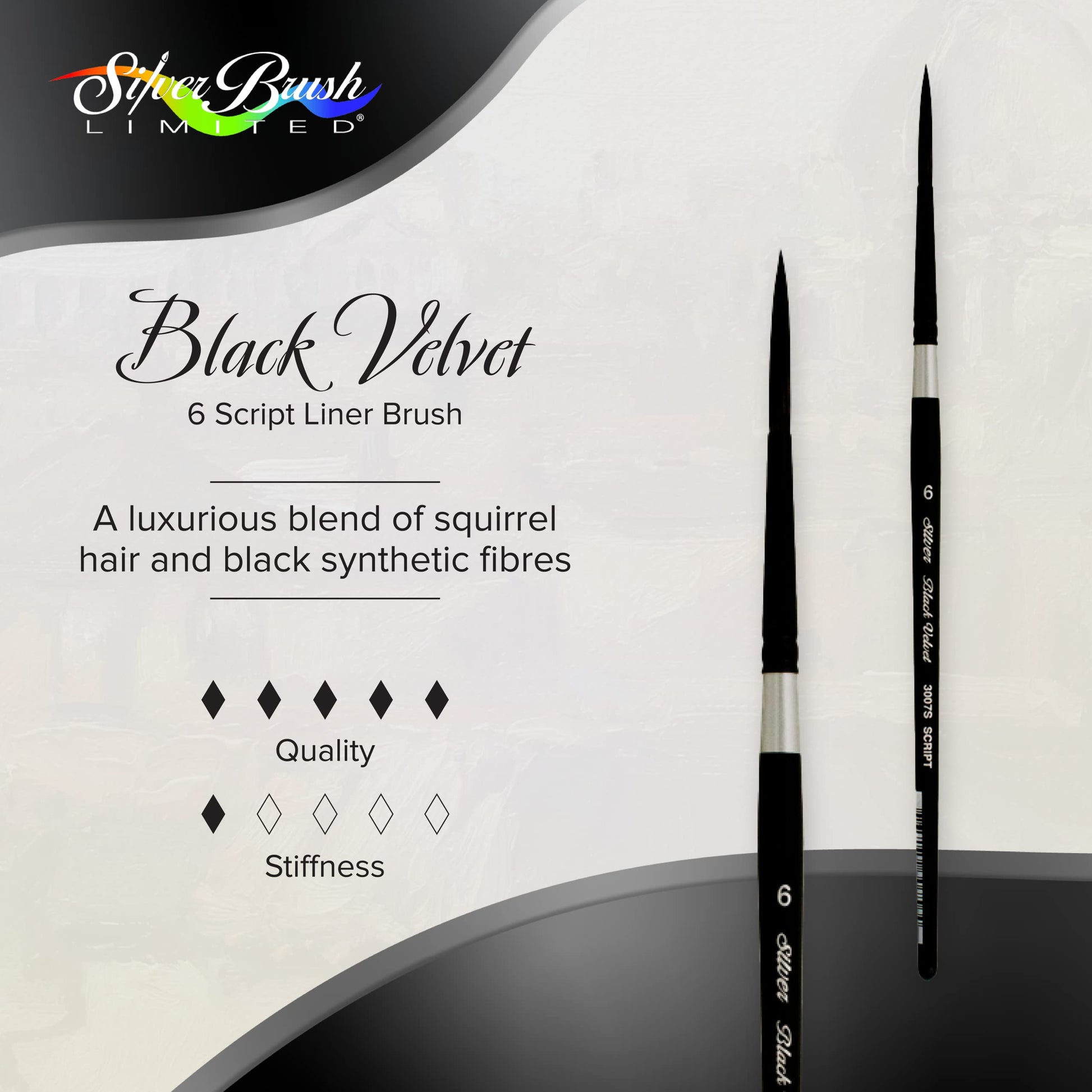 Silver Brush Limited Black Velvet Script Liner Watercolor Brush, Size 6