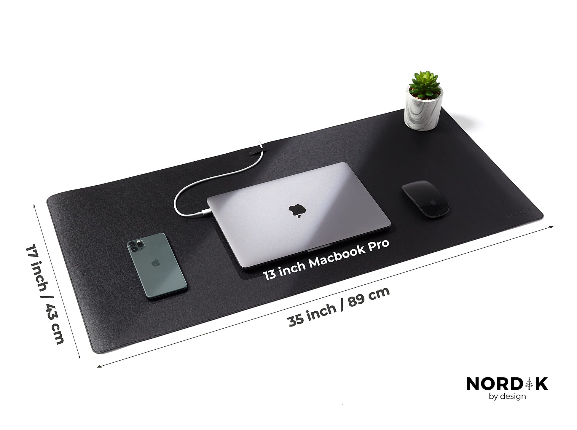 Nordik Leather Desk Mat - Pebble Black - Large Leather Desk Pad 35x17 in