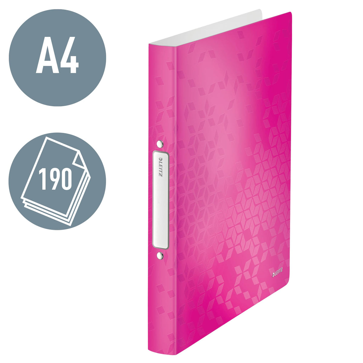 Leitz 2 Ring Binder, Holds up to 190 Sheets, Wow Range, 25 mm Spine, 42570023 - A4, Pink Metallic
