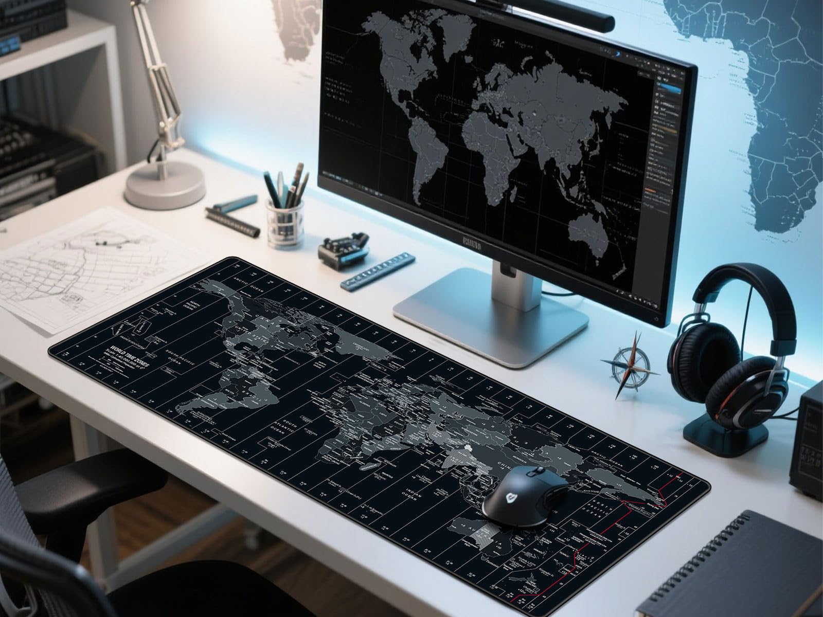 Anpollo Large Mouse Pad 35.4x15.7 Inch World Map - XXL Gaming Desk Mat with Non-Slip Rubber Base