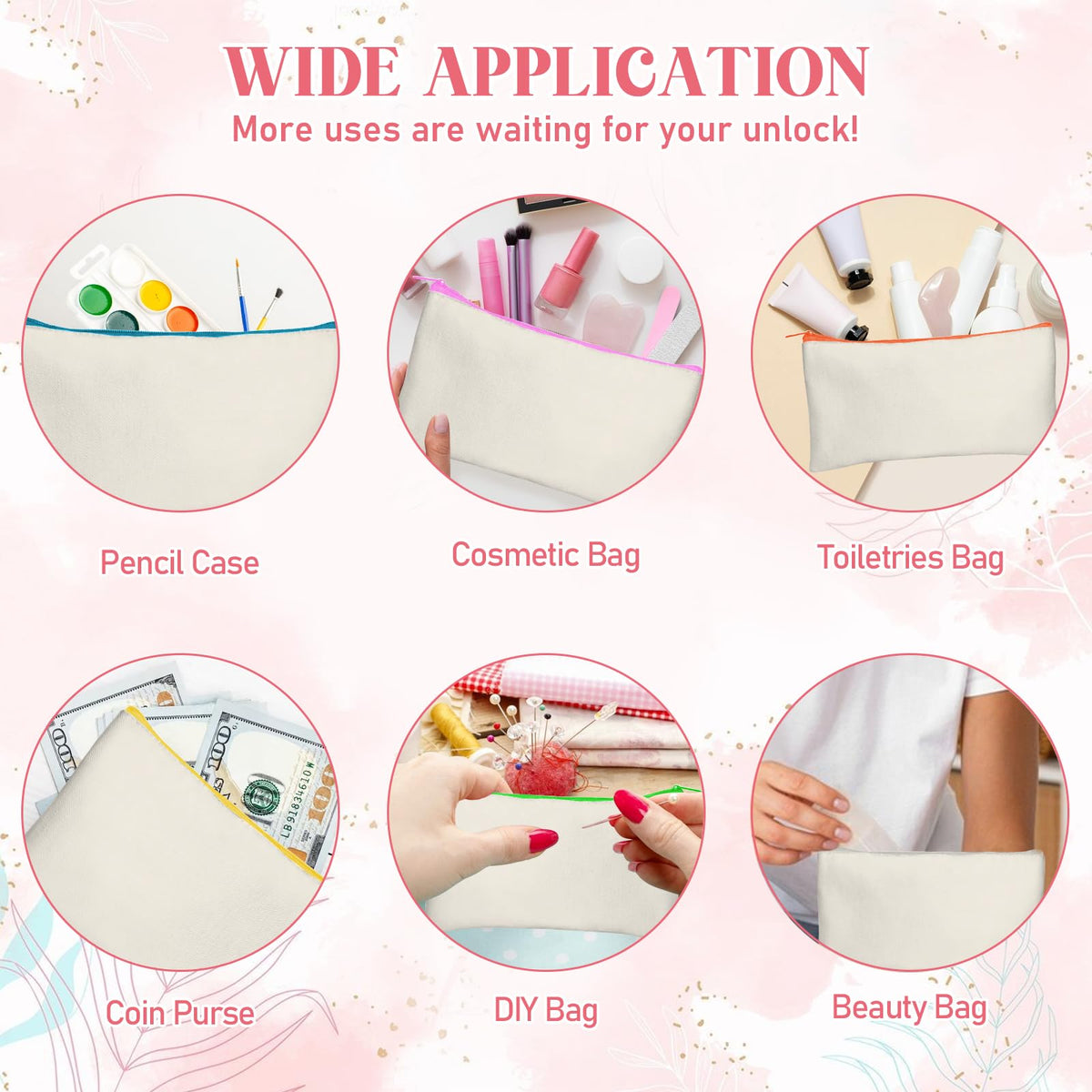 Legigo 50 Pack Blank DIY Craft Bag Canvas Pen Case Blank Makeup Bags - Canvas Pencil Bag Cotton