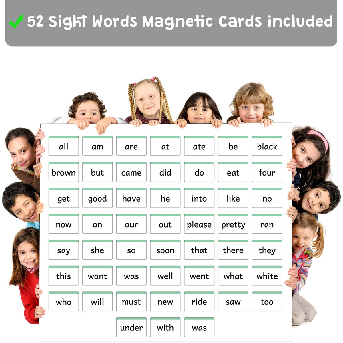 Attractivia Kindergarten Sight Words Magnetic Flash Cards - 52 Sturdy Large Dolch Cards for