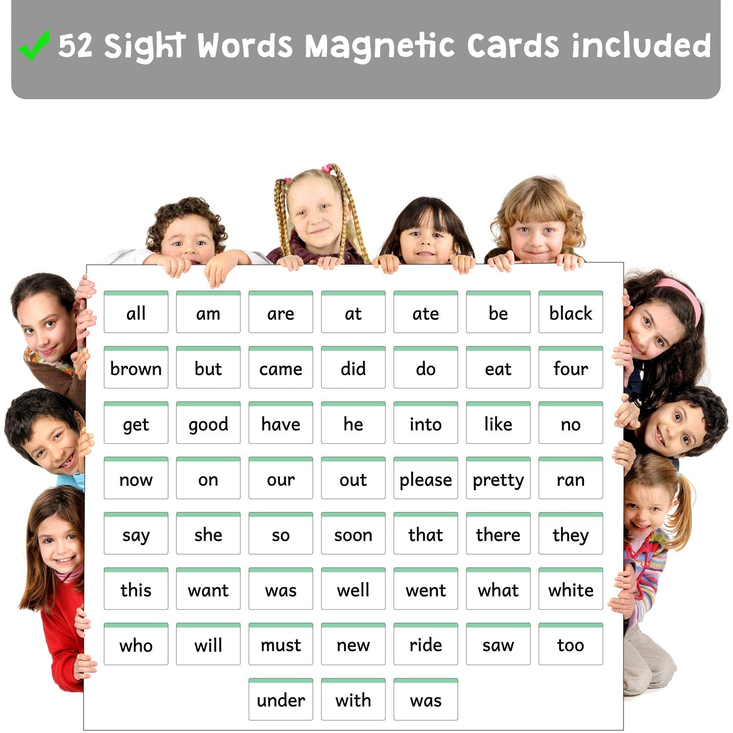 Attractivia Kindergarten Sight Words Magnetic Flash Cards - 52 Sturdy Large Dolch Cards for