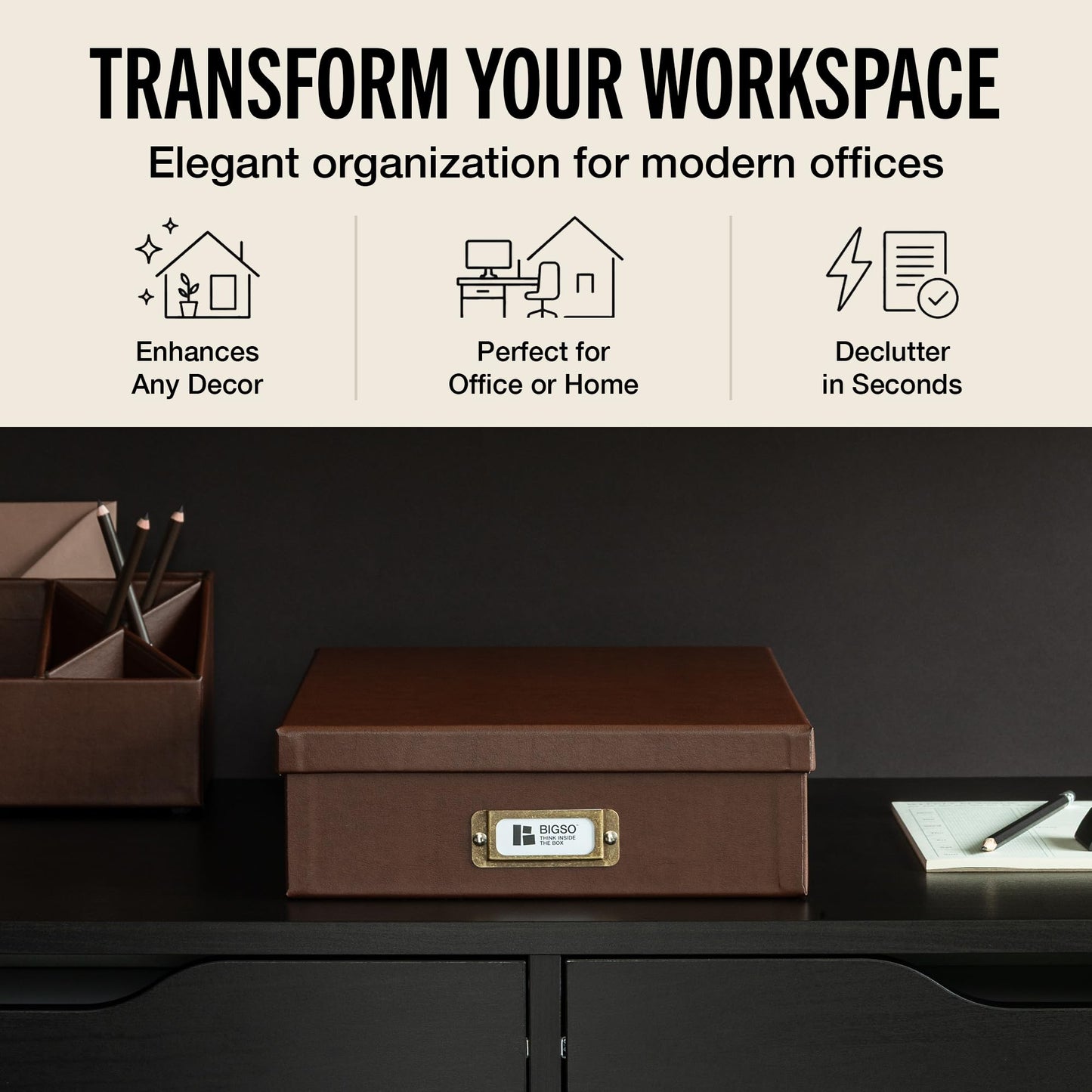 Bigso Oskar Fiberboard Document Storage Box with Lid for A4 and Letter Size Papers - Stylish