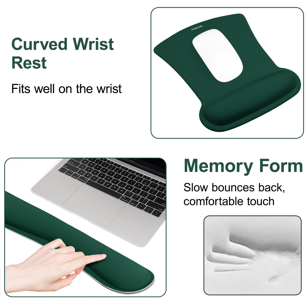 MOSISO Wrist Rest Support for Mouse Pad & Keyboard Set, Peacock Green