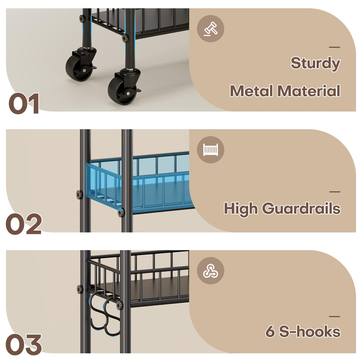 Qiaoxuan Slim Rolling Storage Cart with Wheels, Metal 6 Tier Spice Rack Mobile Shelving Unit
