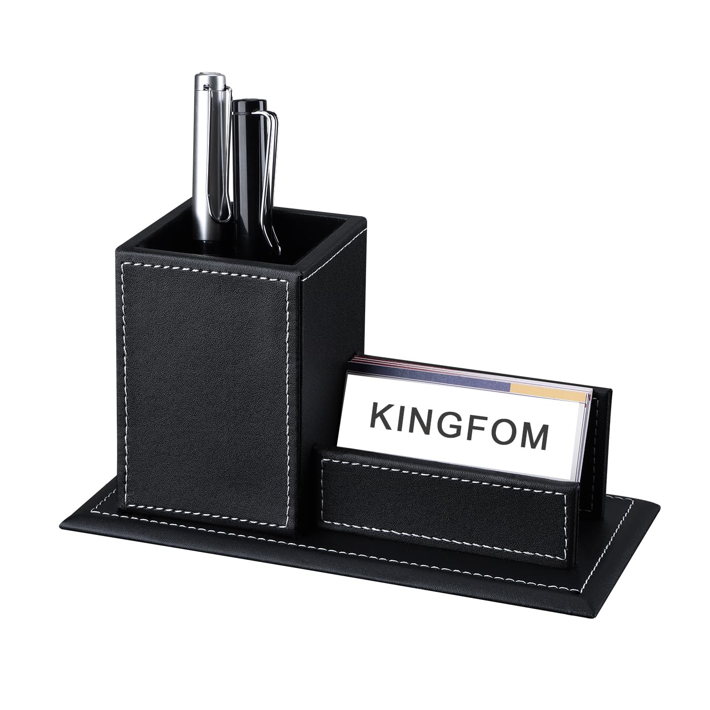 KINGFOM PU Leather Desk Organizer and Accessories, Pencil Holder for Desk with Business Cards