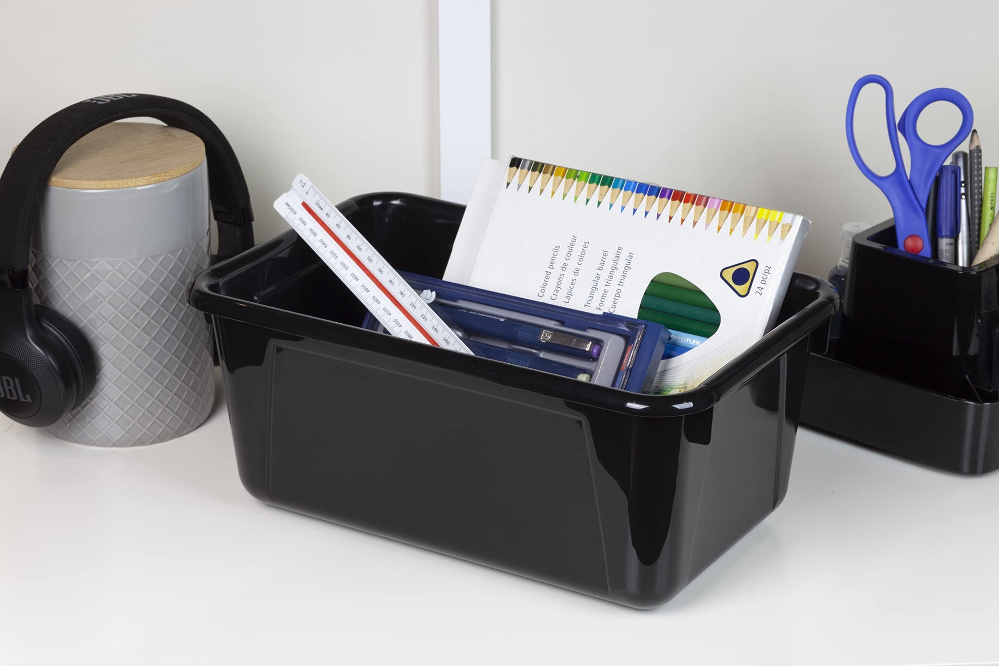 Storex Small Cubby Bins – Plastic Storage Containers for Classroom, 12.2 x 7.8 x 5.1 inches, Black