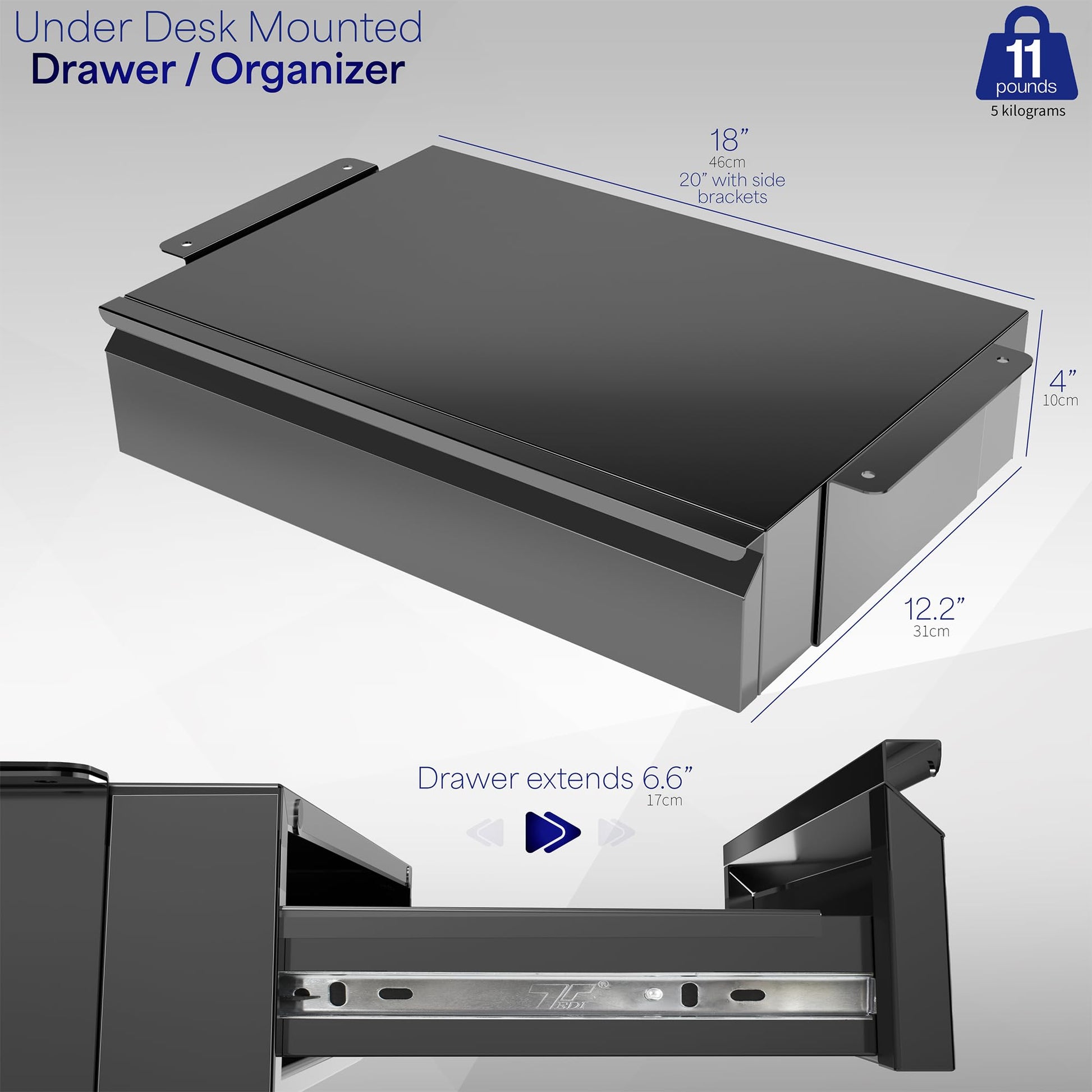 VIVO Black 18 x 12 inch Under Desk Storage Drawer, DESK-AC03B