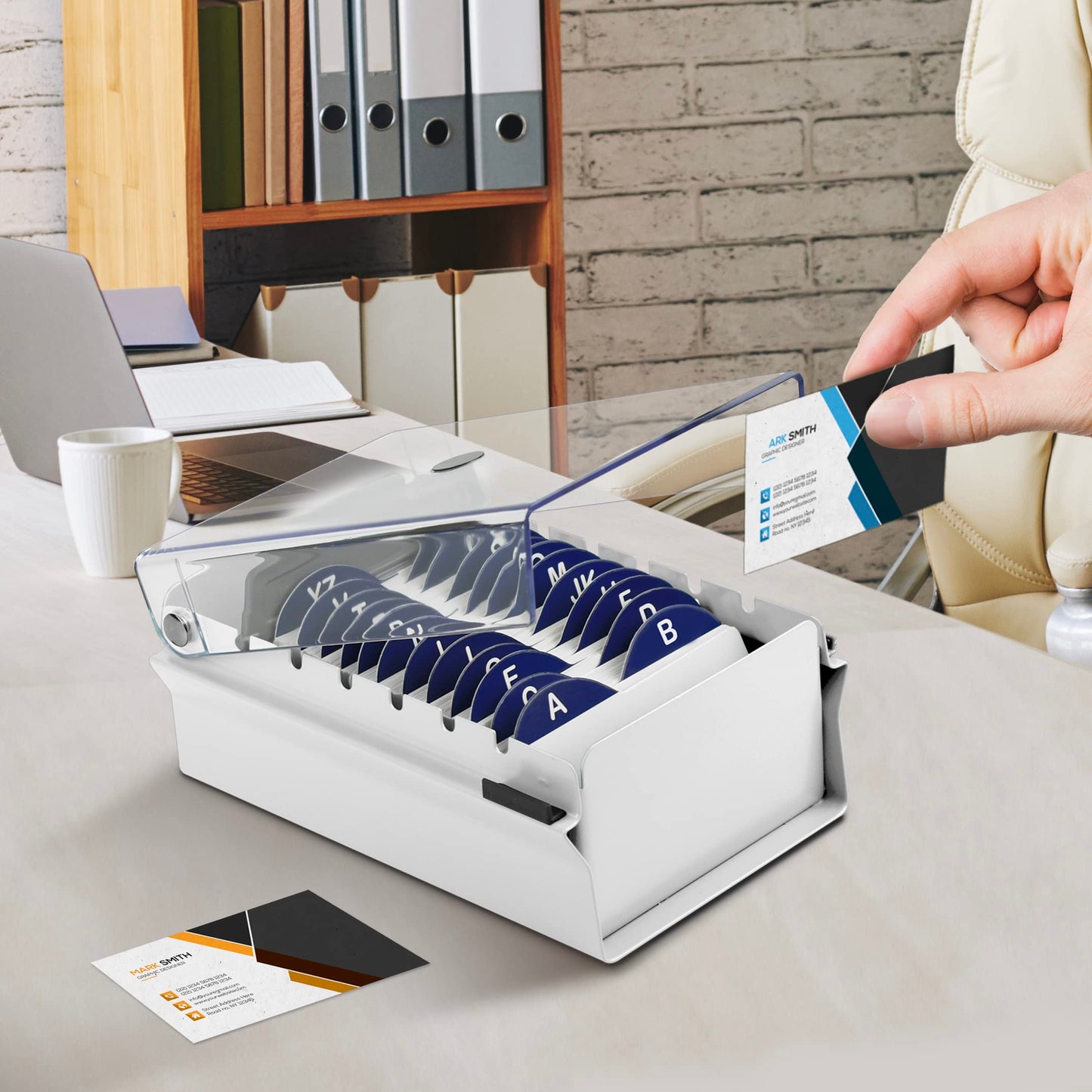 Acrimet Index Business Card Size File Holder Organizer Box Metal Base Heavy Duty (AZ Index Cards