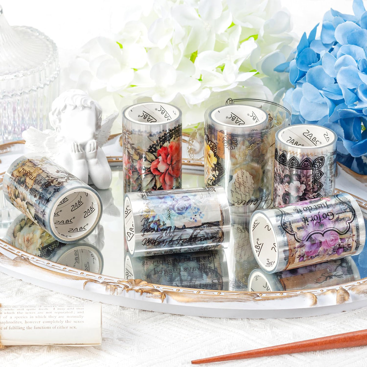 YOUQIWJ Vintage Floral Wide Washi Tape, 6 PET Rolls for Journaling Crafts