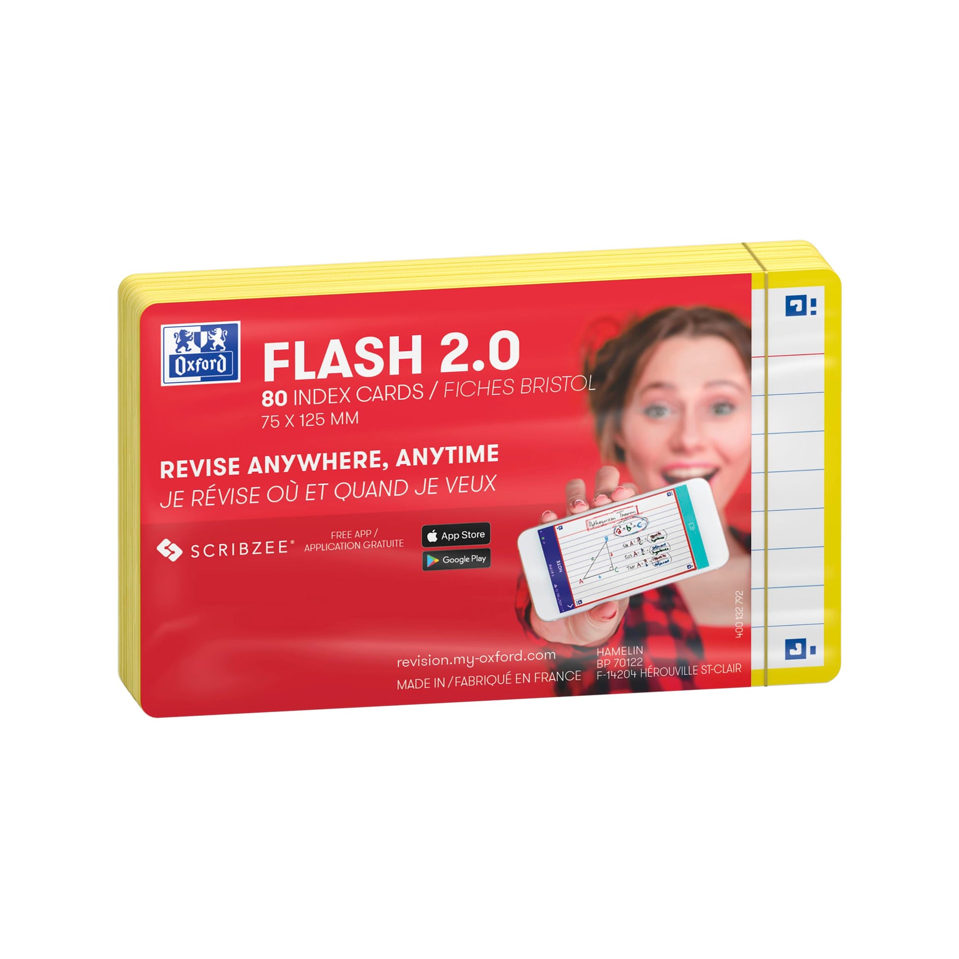 Flash Cards by Oxford, Ruled with Yellow Frame, Pack of 80 Cards, 7.5x12.5cm Size, 400133883