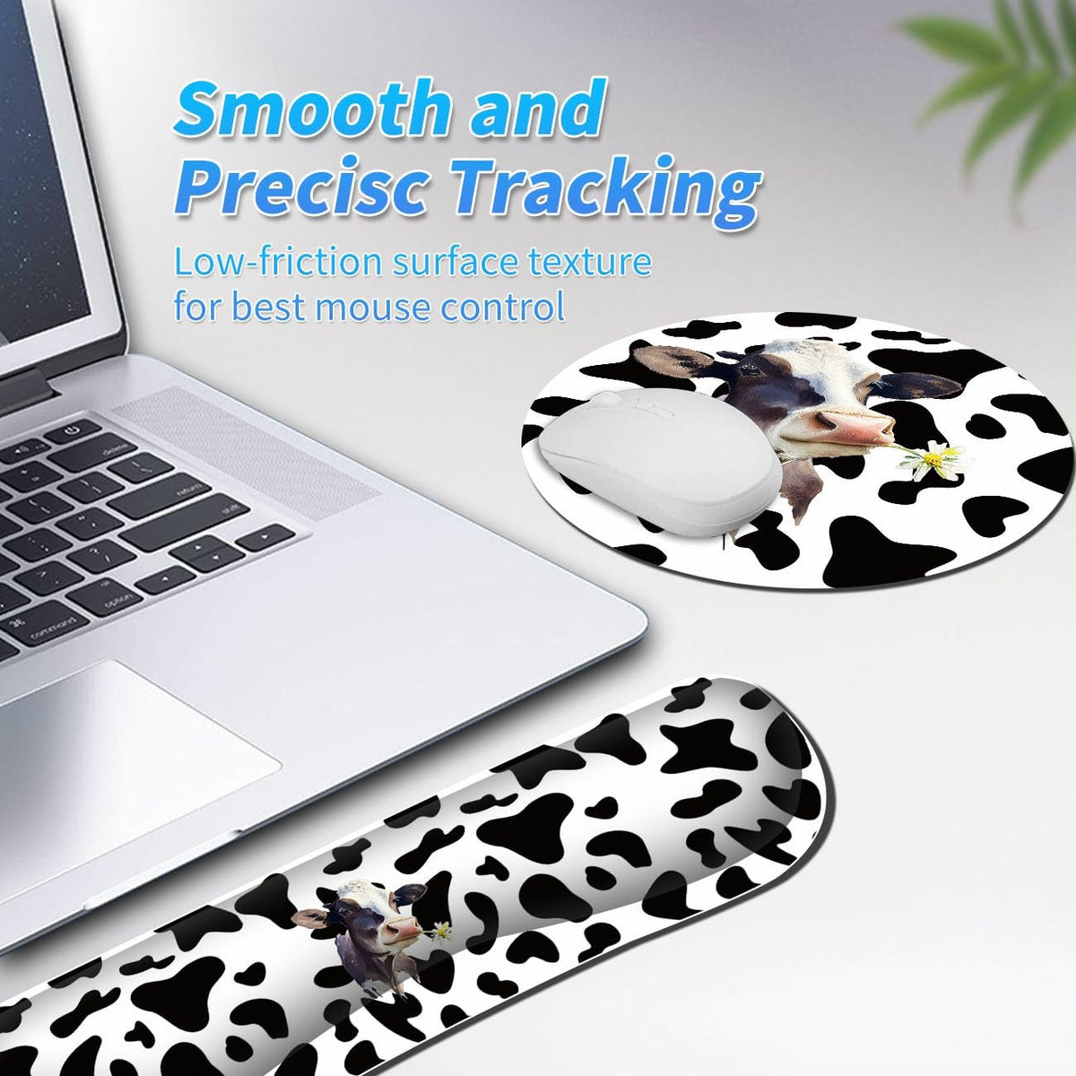 BEOTIWAD Keyboard and Mouse Wrist Rest Set,Black White Cow