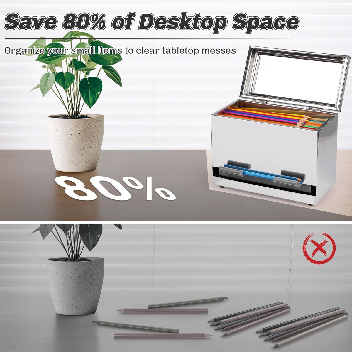 Creproly Pencil Dispenser for Classroom, Stainless Steel Pen Holder, Silver