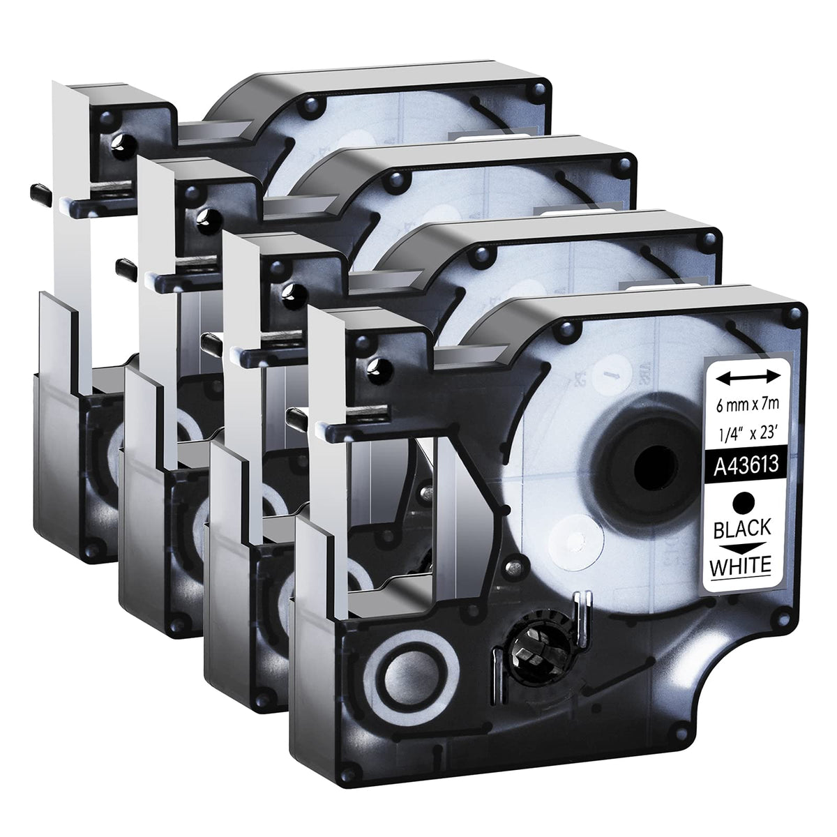 GREENCYCLE 4 Pack Replacement 6mm 1/4" Black on White Label Tape Compatible for Dymo D1 43613 use