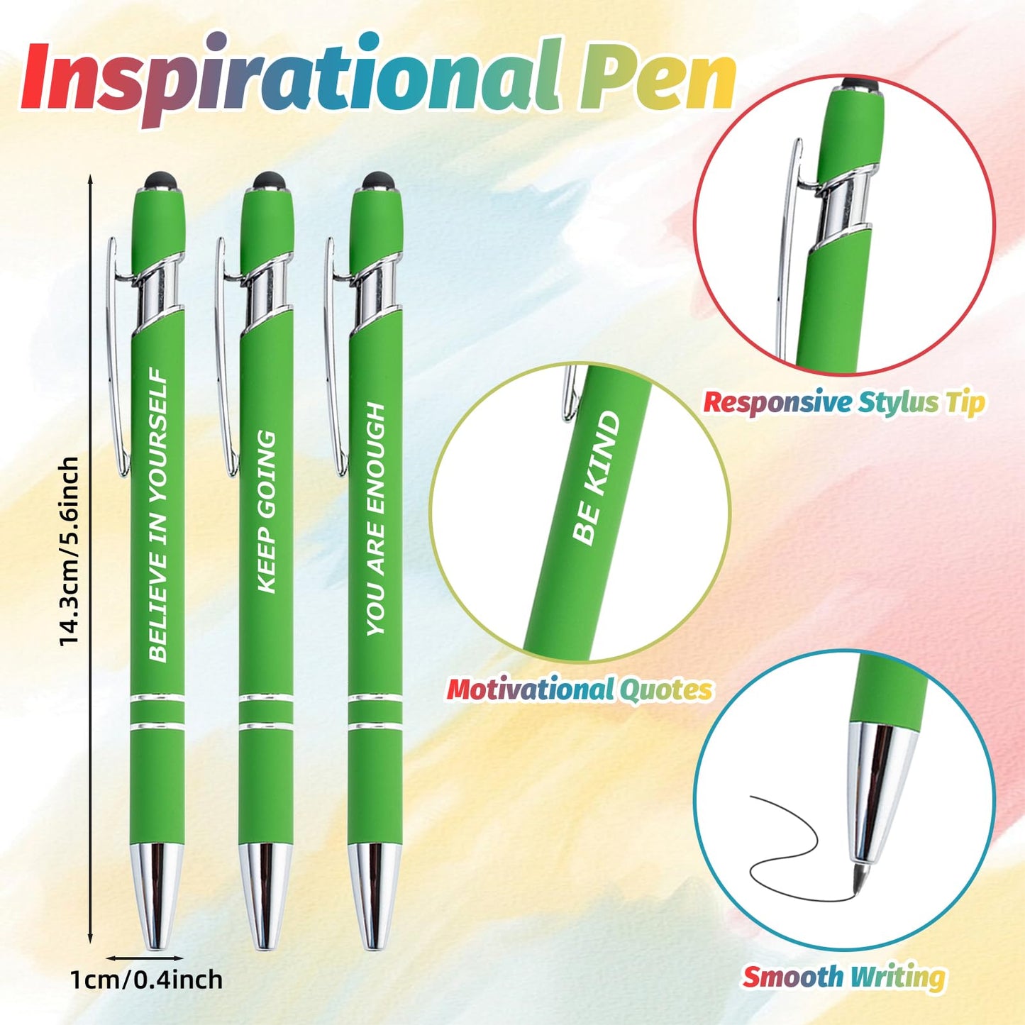 40 Piece Inspirational Pens Kit with Stylus Tip & Sayings – 20 Motivational Pen + 20 Individual