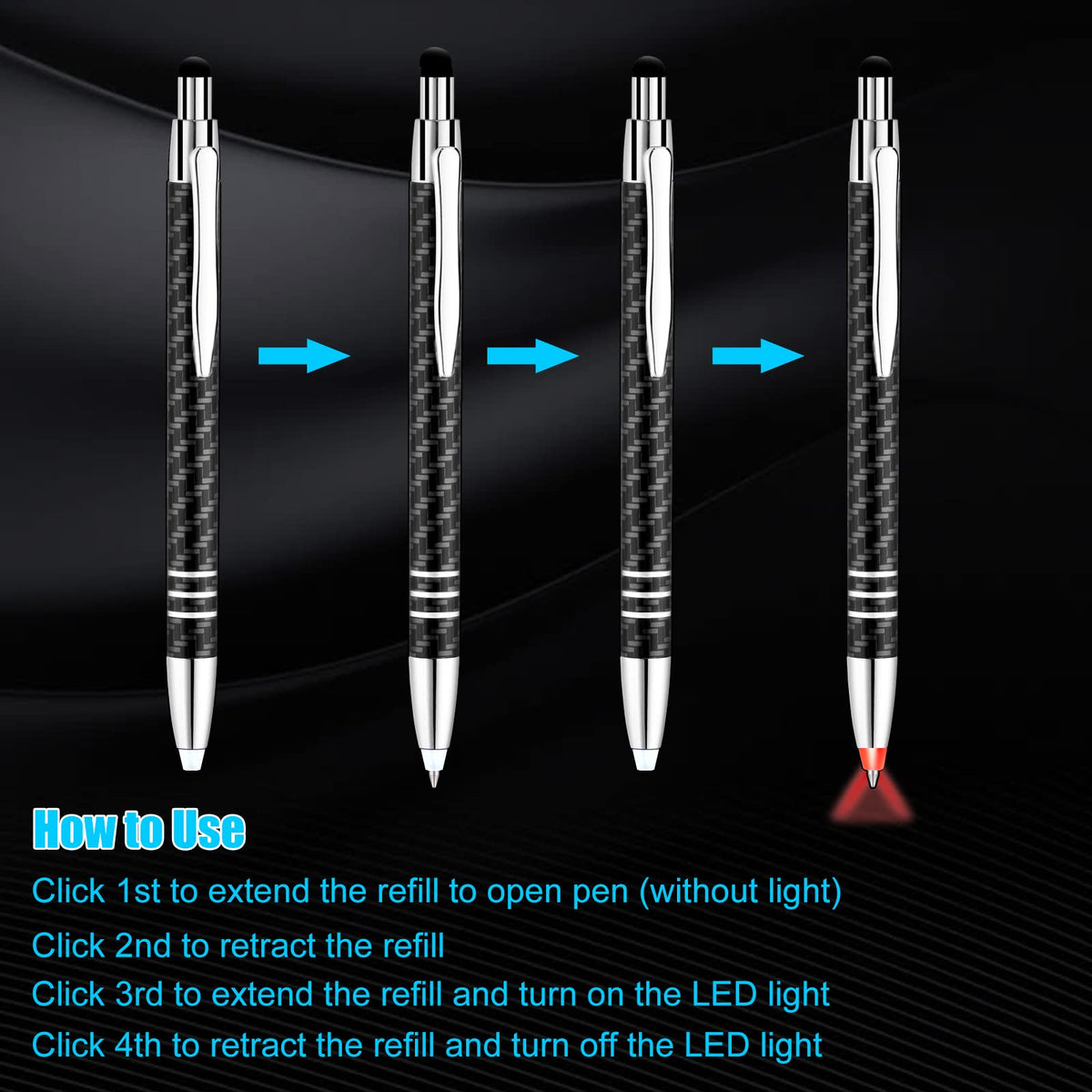 Lighted Tip Pen with Stylus 3-in-1 - LED Penlight Light Up Pen Light Ballpoint Pen with Light for
