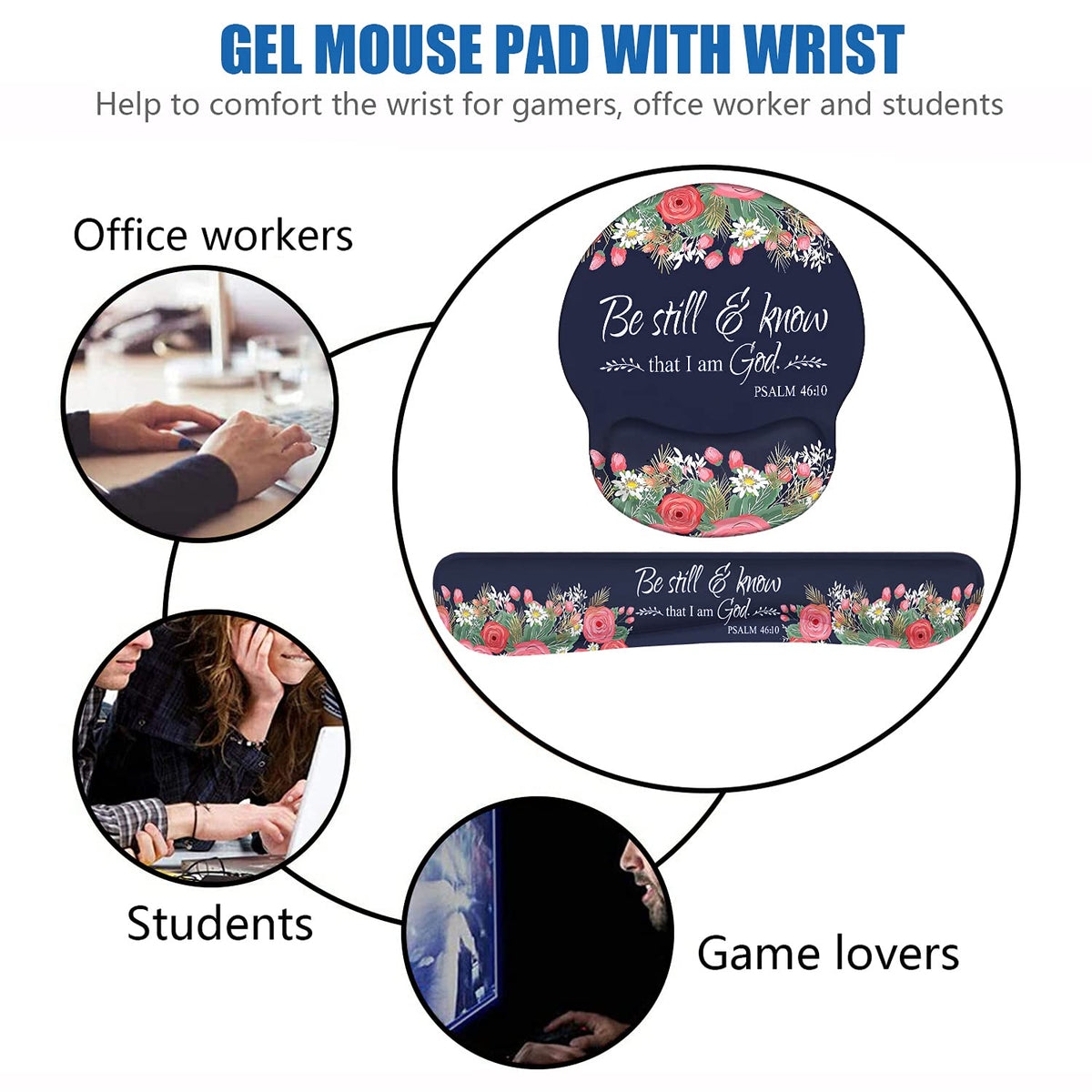 LOWORO Keyboard Wrist Rest and Mouse Pad Support, Non-Slip PU Base Ergonomic Gaming Mousepad for