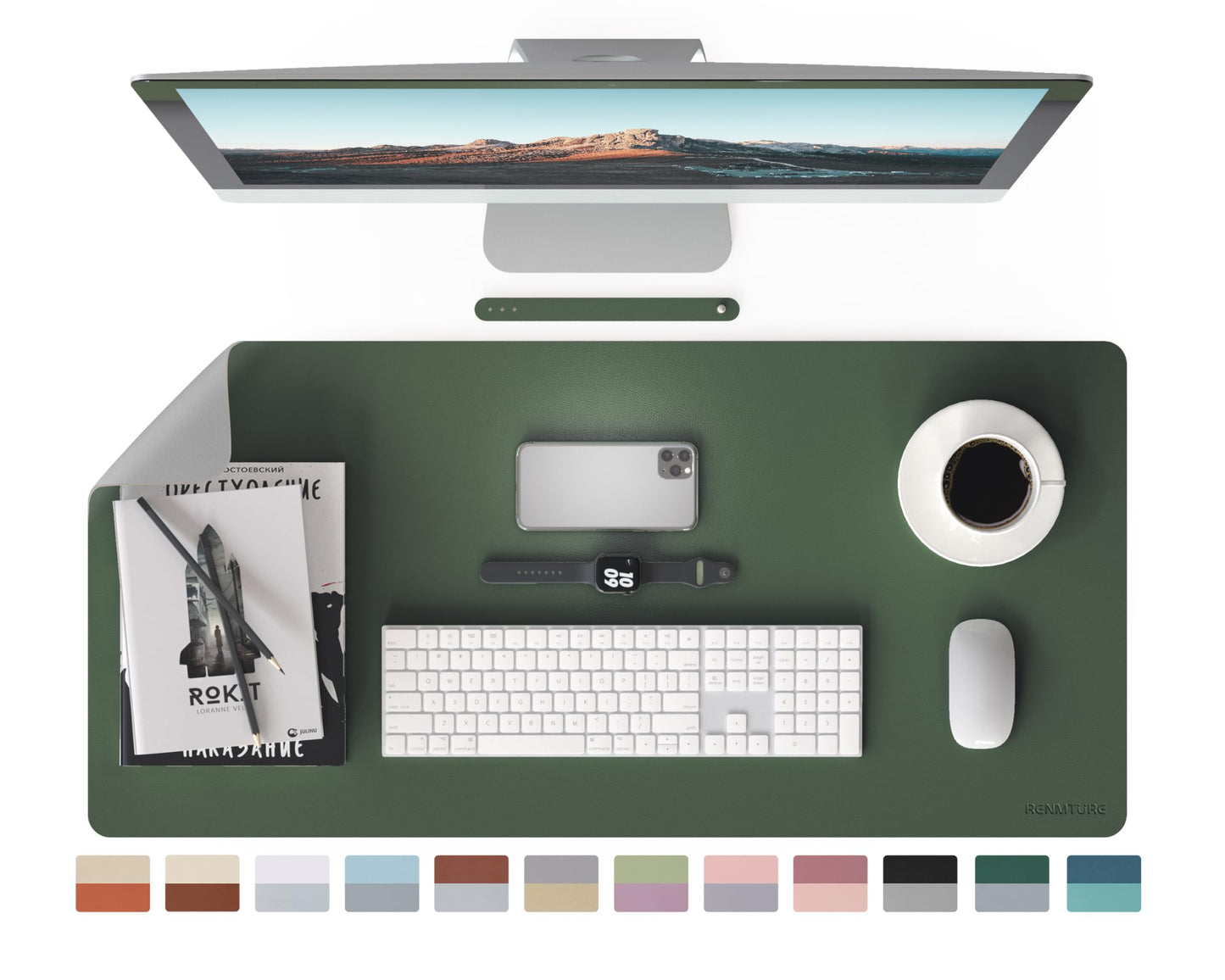RENMTURE Double-Sided Two-Tone Faux Leather Desk mat Desktop Organization and Accessories Home and