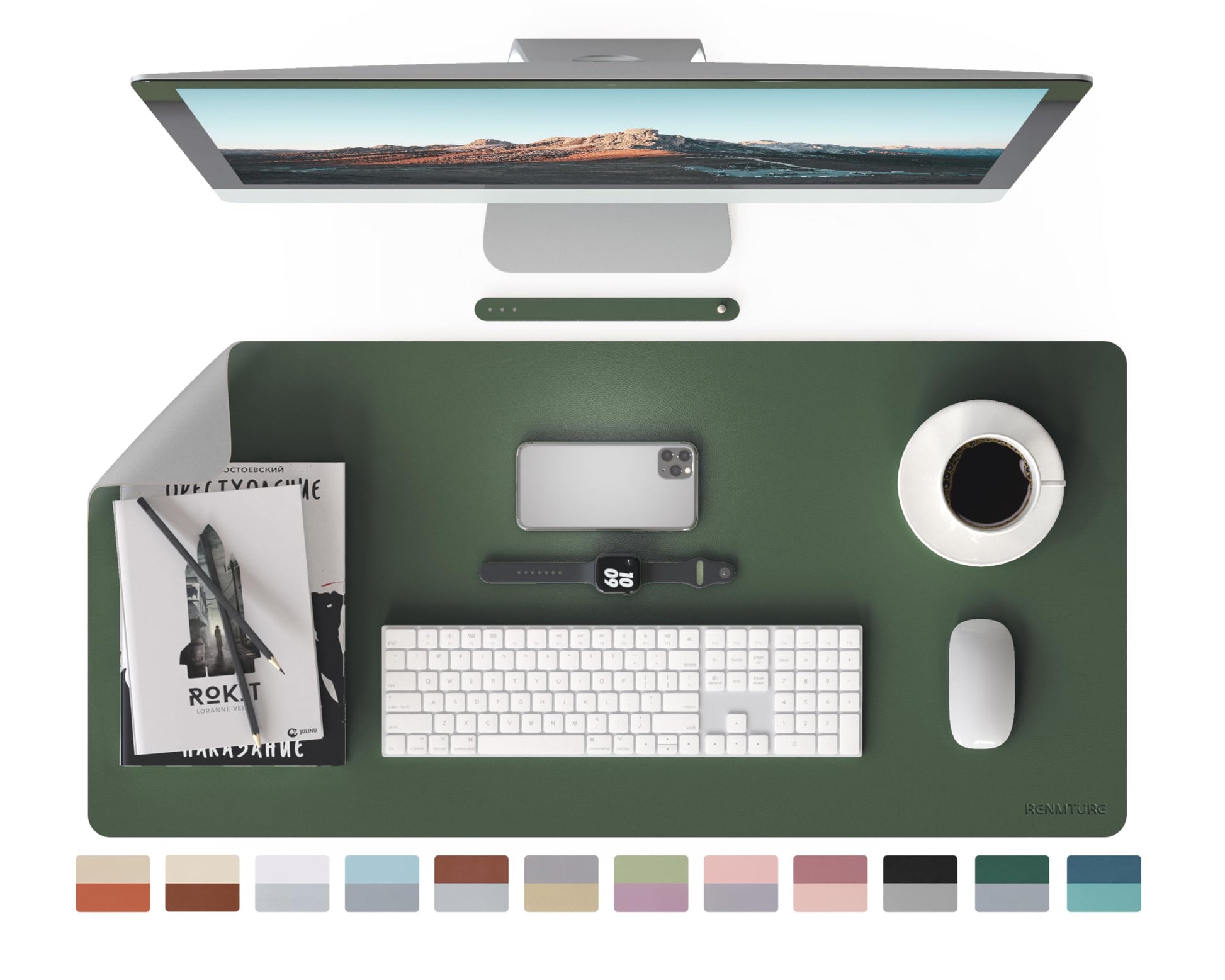 RENMTURE Double-Sided Two-Tone Faux Leather Desk mat Desktop Organization and Accessories Home and