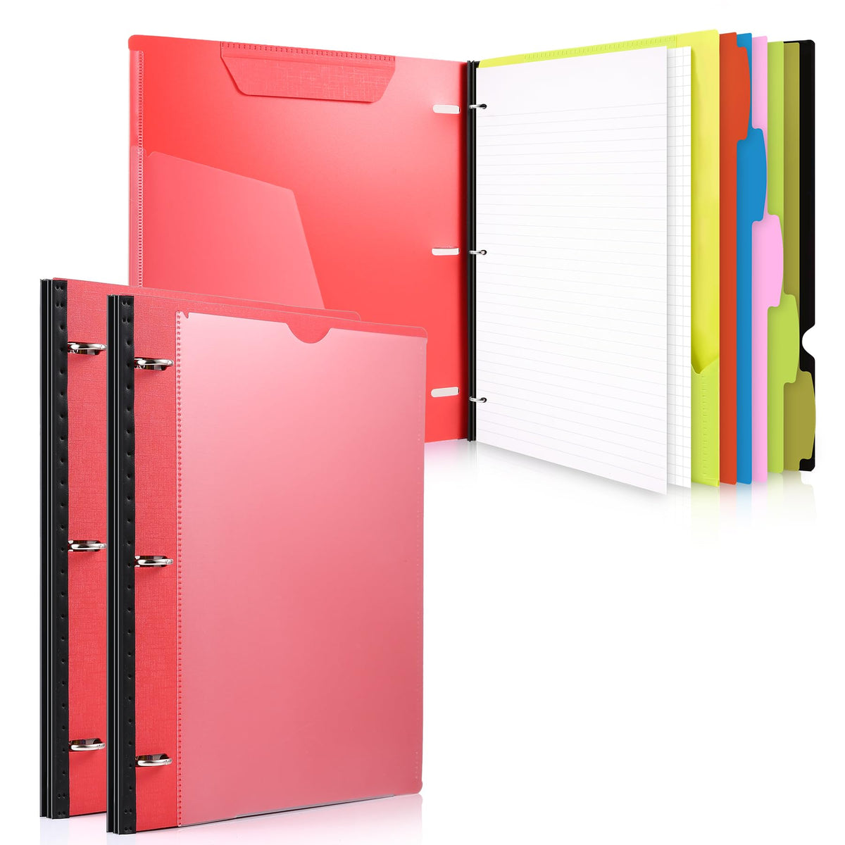 WOT I 2-Pack Telescoping 3 Ring Binder Notebooks, Red