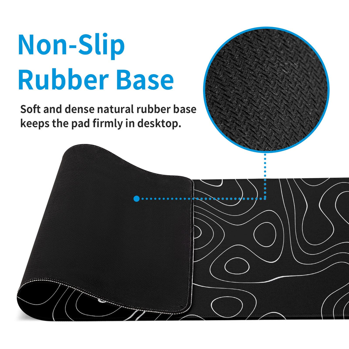 Llzdeuan Large Topographic Map Gaming Mouse Pad for Desk Black Desk Pad with Non-Slip Rubber Base