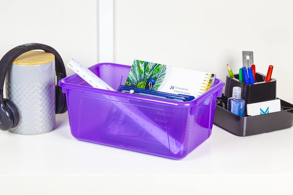 Storex Small Cubby Bins – Plastic Storage Containers for Classroom, 12.2 x 7.8 x 5.1 inches, Candy