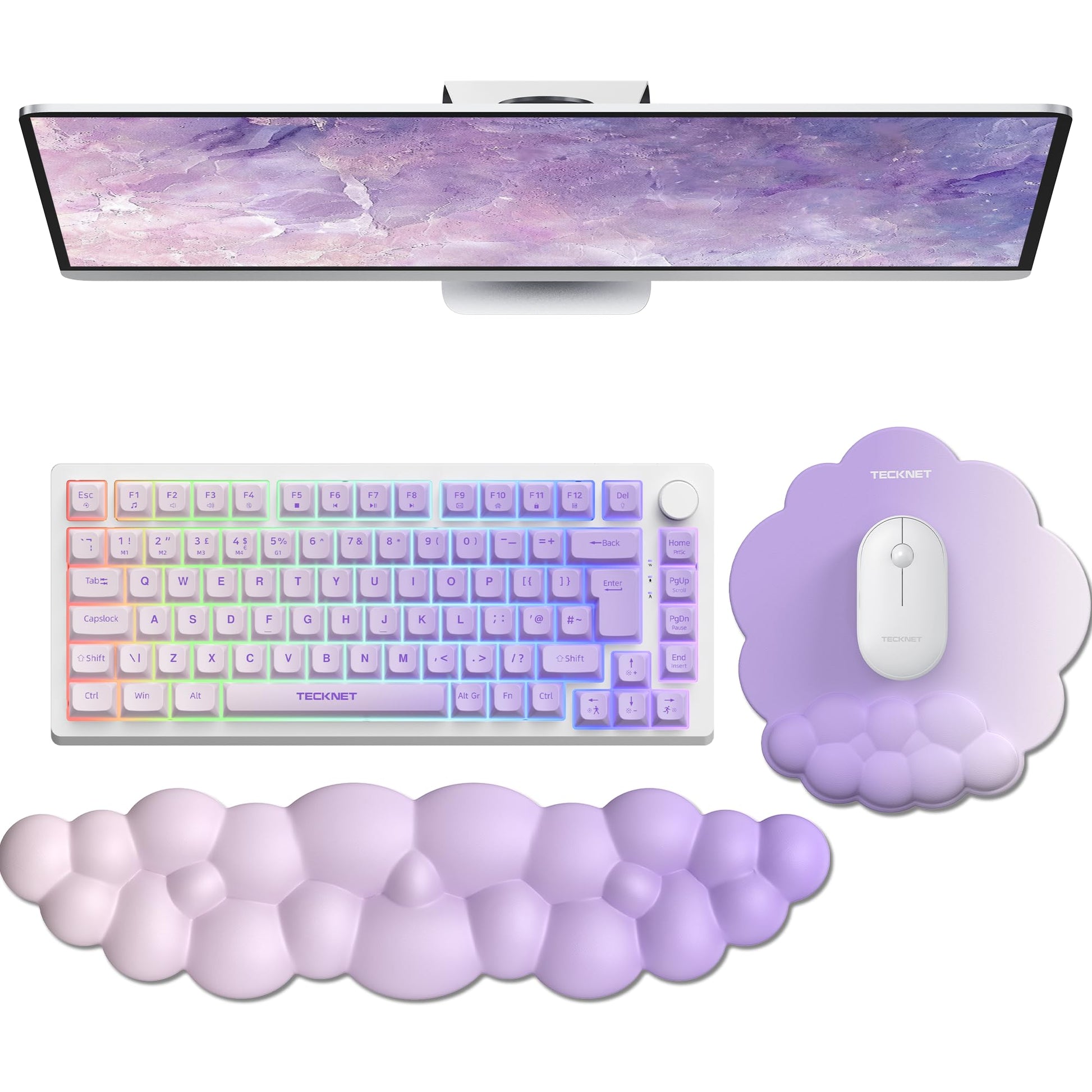TECKNET Cloud Wrist Rest & Ergonomic Mouse Pad, Cloud Keyboard Wrist Rest with Non-Slip Base, PU