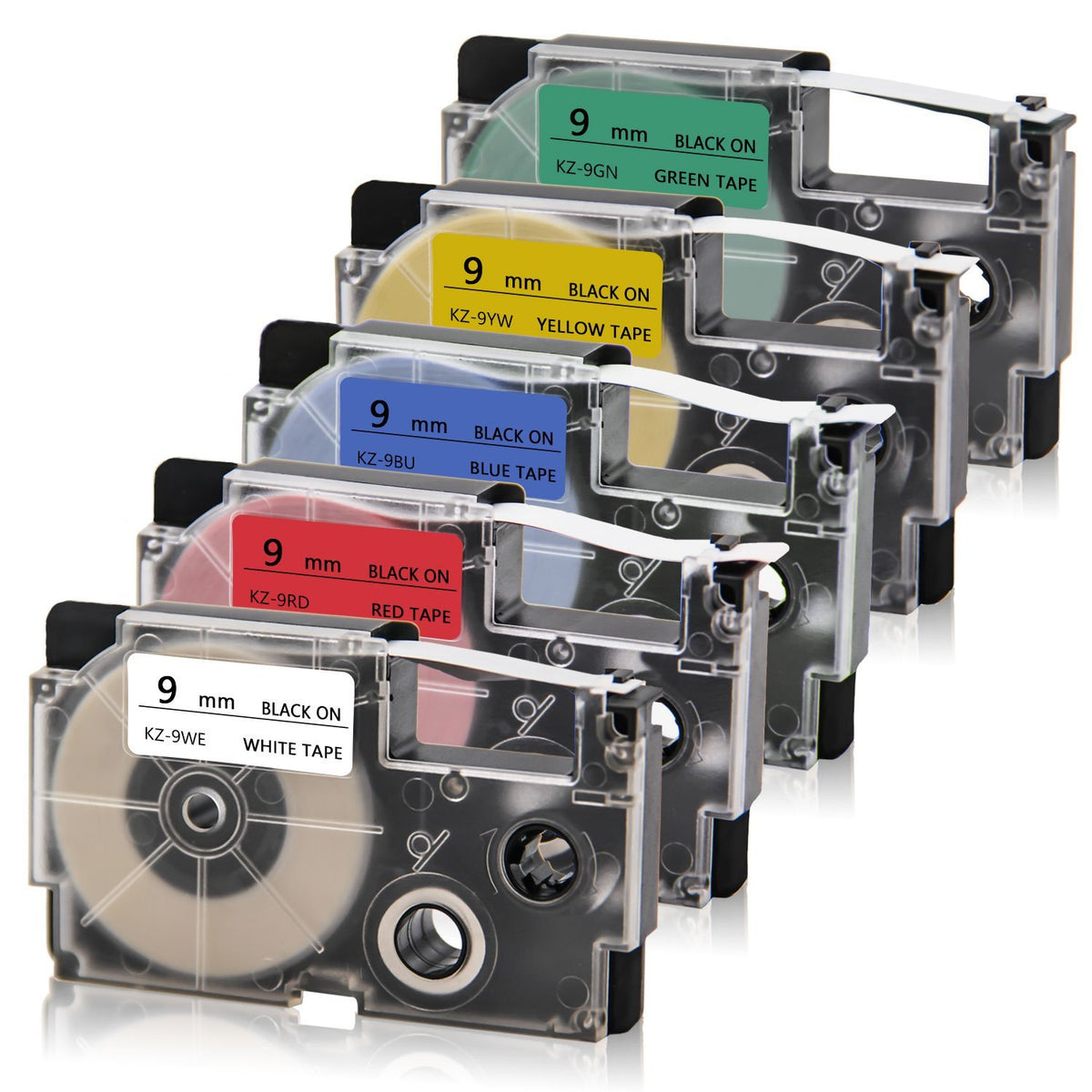 Absonic 5-Pack Compatible Label Tape Replacement for XR-9WE XR-9RD XR-9BU XR-9YW XR-9GN Tape
