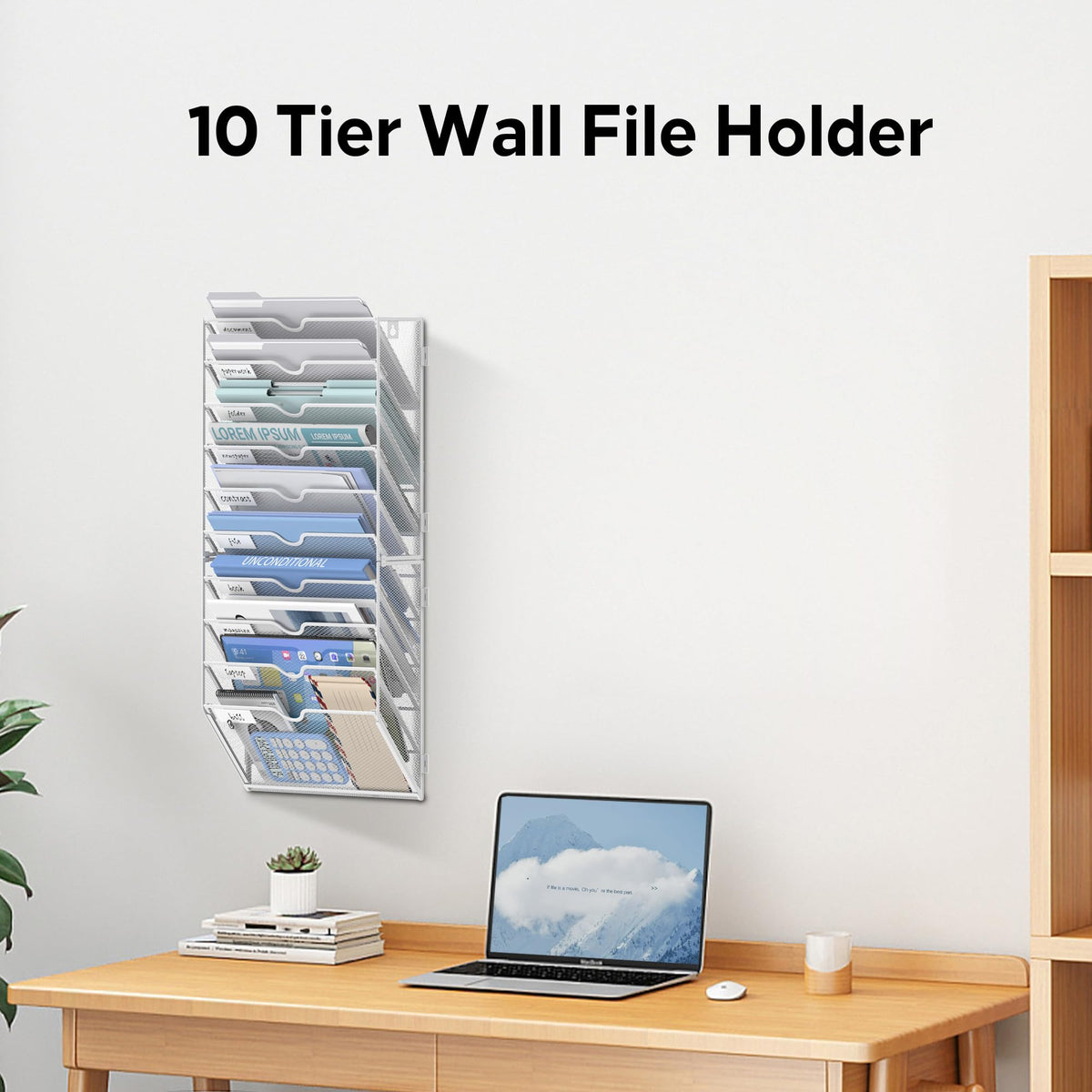 JMHUD 10-Tier Wall File Organizer and Hanging File Organizer, White