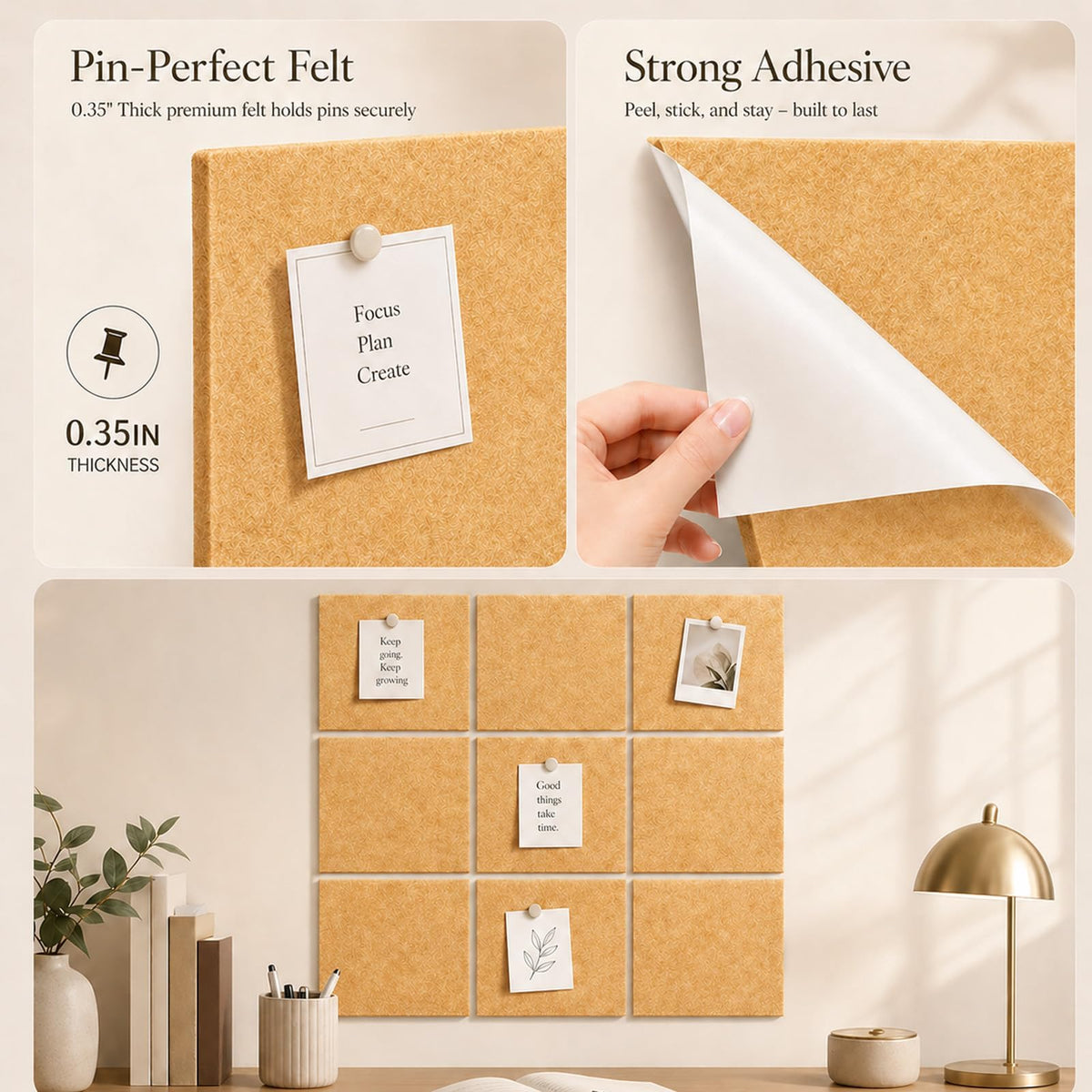 Baysola Felt Bulletin Board Tiles, Cork Board Alternative, 48 x 36 in
