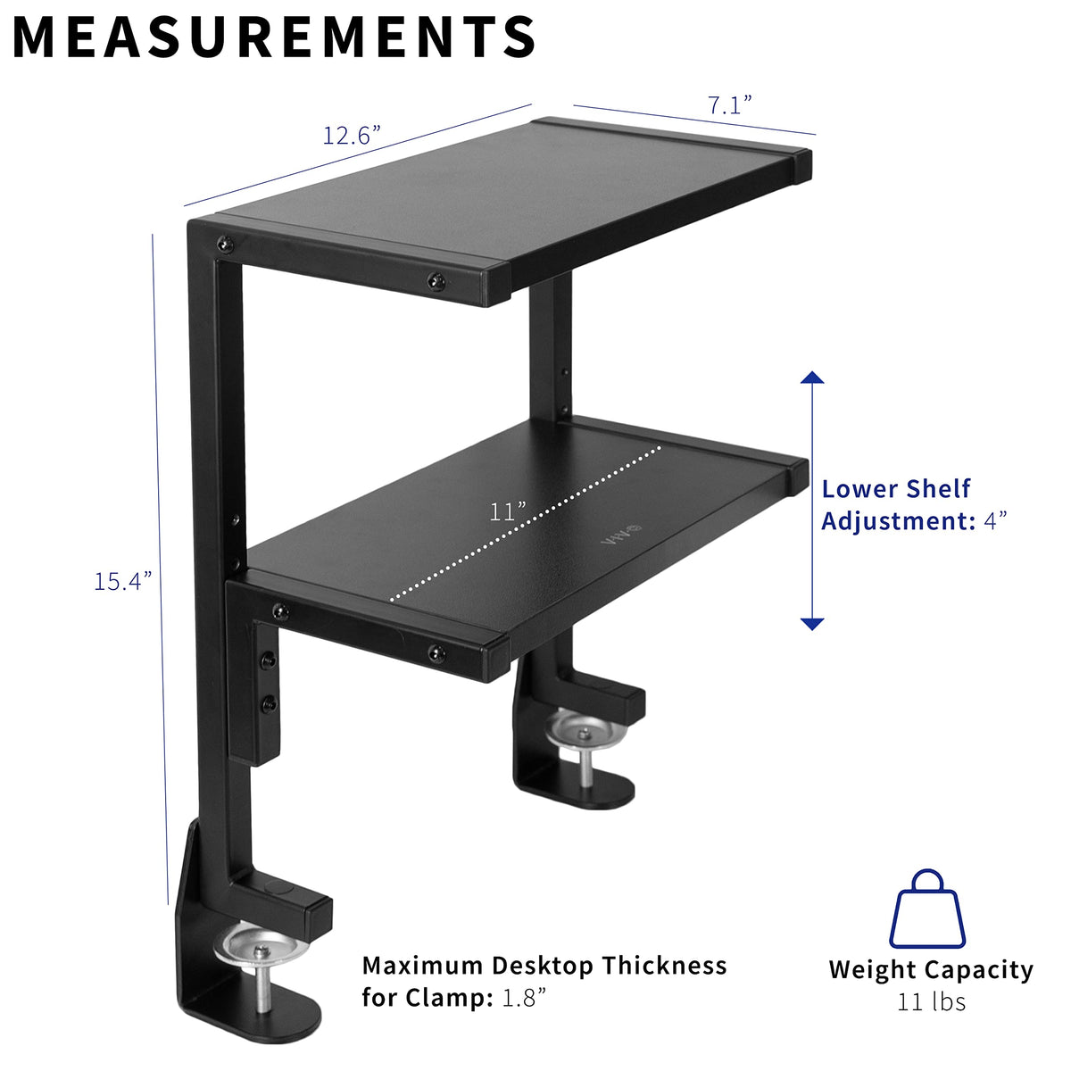 VIVO Black Clamp-on 13 inch 2-Tier Desk Shelf, STAND-SHELF2C