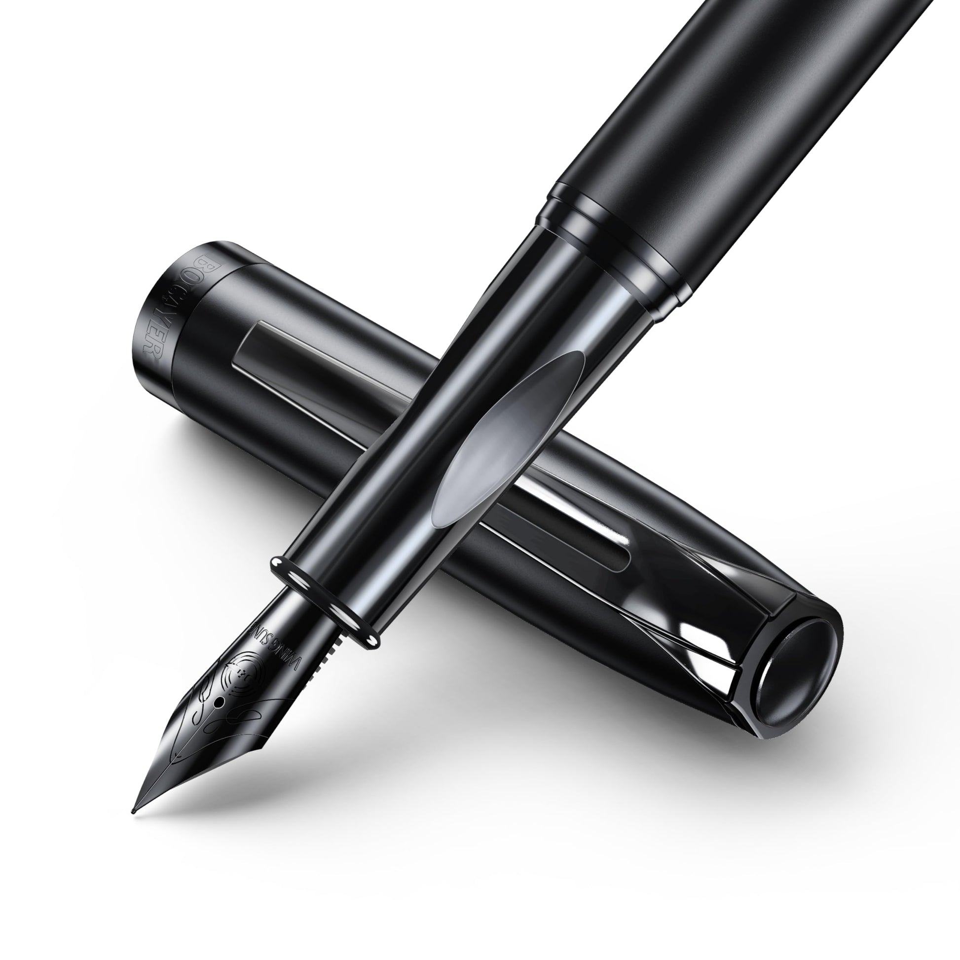 BOCIYER samurai Fountain Pen Set,Hand Polished Medium Nib,Calligraphy Nib(Bent Nib),Includes 8 Ink
