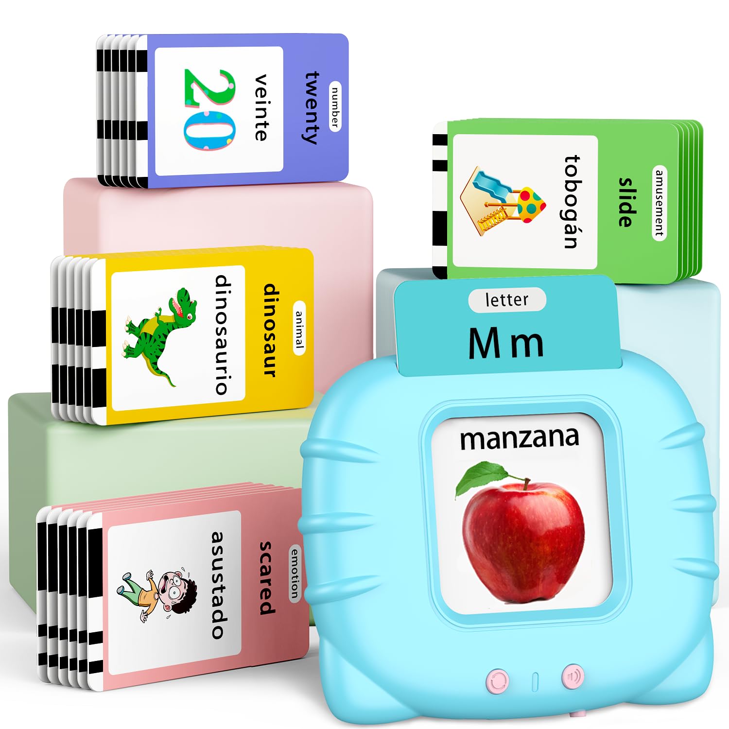 Eaever Spanish English Bilingual Learning Toys, ABC Talking Flash Cards with 520 Words, Gift for 3